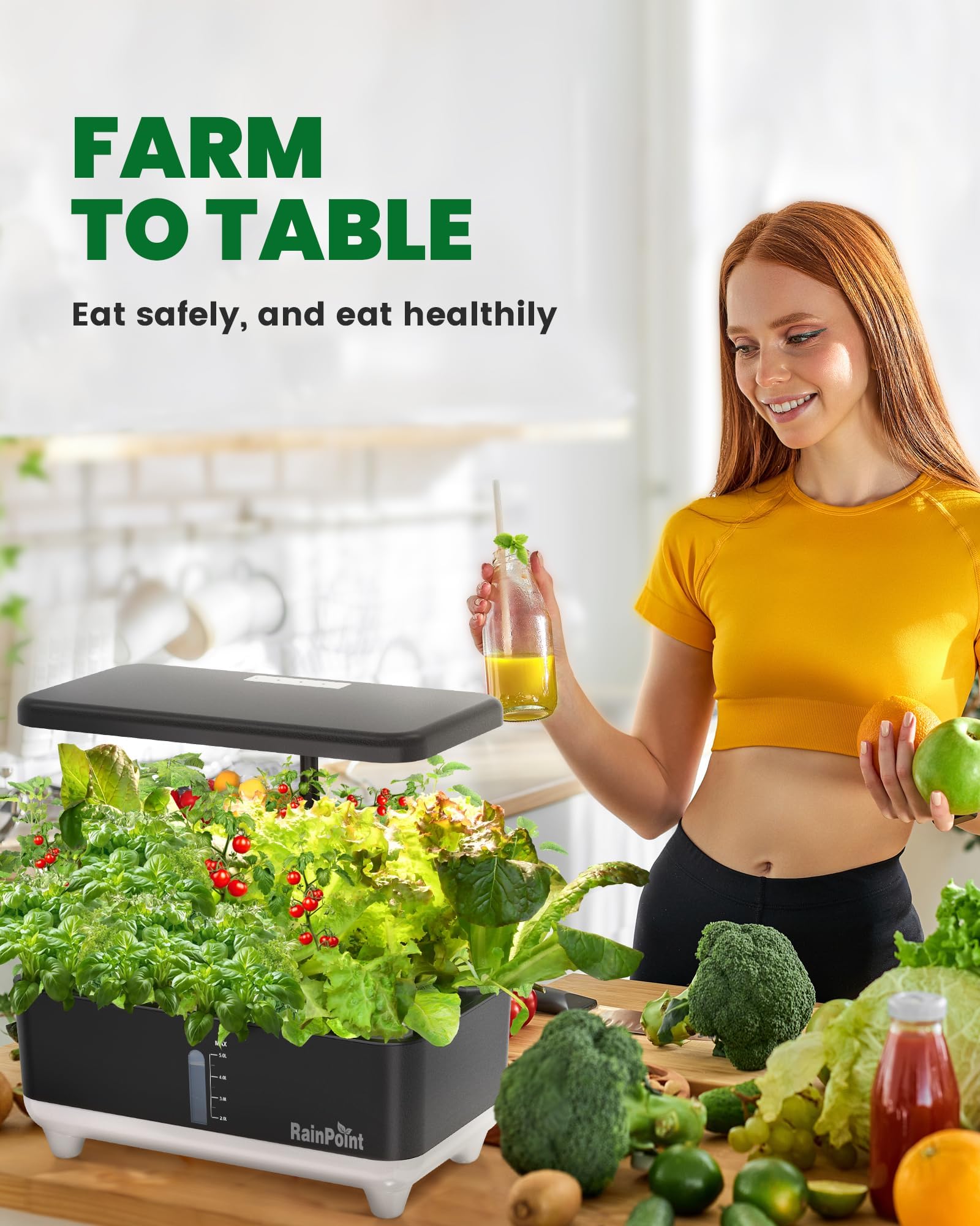 RAINPOINT Hydroponics Growing System Kit - Indoor Herb Garden with 13 Pods & LED Grow Light, 5L Water Tank for Home Gardening | Perfect Plant Growing Kit for Beginners, Kids, and Gardening Enthusiasts | Ideal for Kitchen, Office, or Classroom Hydroponic Planting