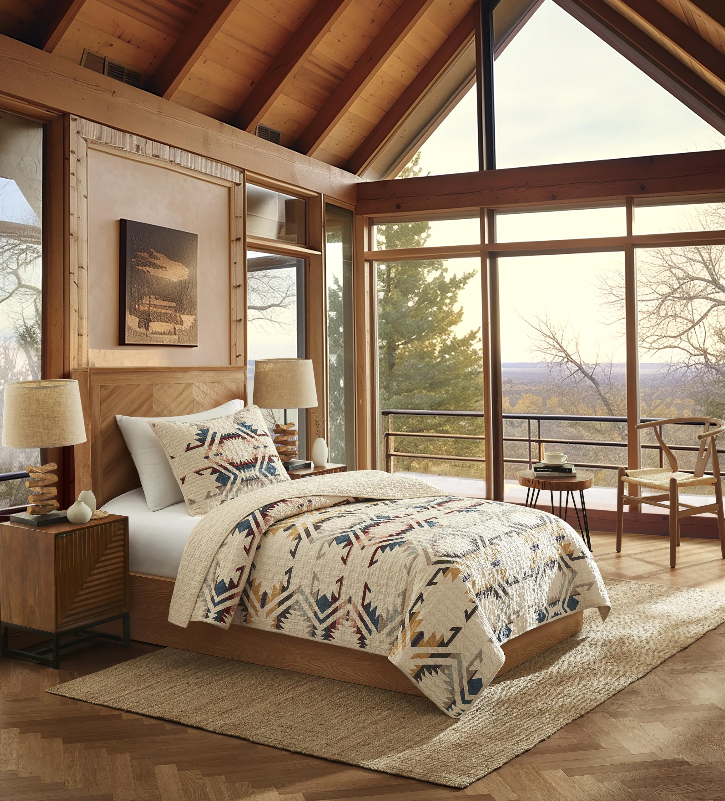 PENDLETON 37507 White Sands Twin XL Quilt Set - Breathable, Wrinkle Resistant Soft Cotton Rustic Printed Diamond Stitched Coverlet Blanket, Machine Washable 2-Piece Bedding for Guest Room, Dorm & Cozy Home Decor (Twin, Sandshell)