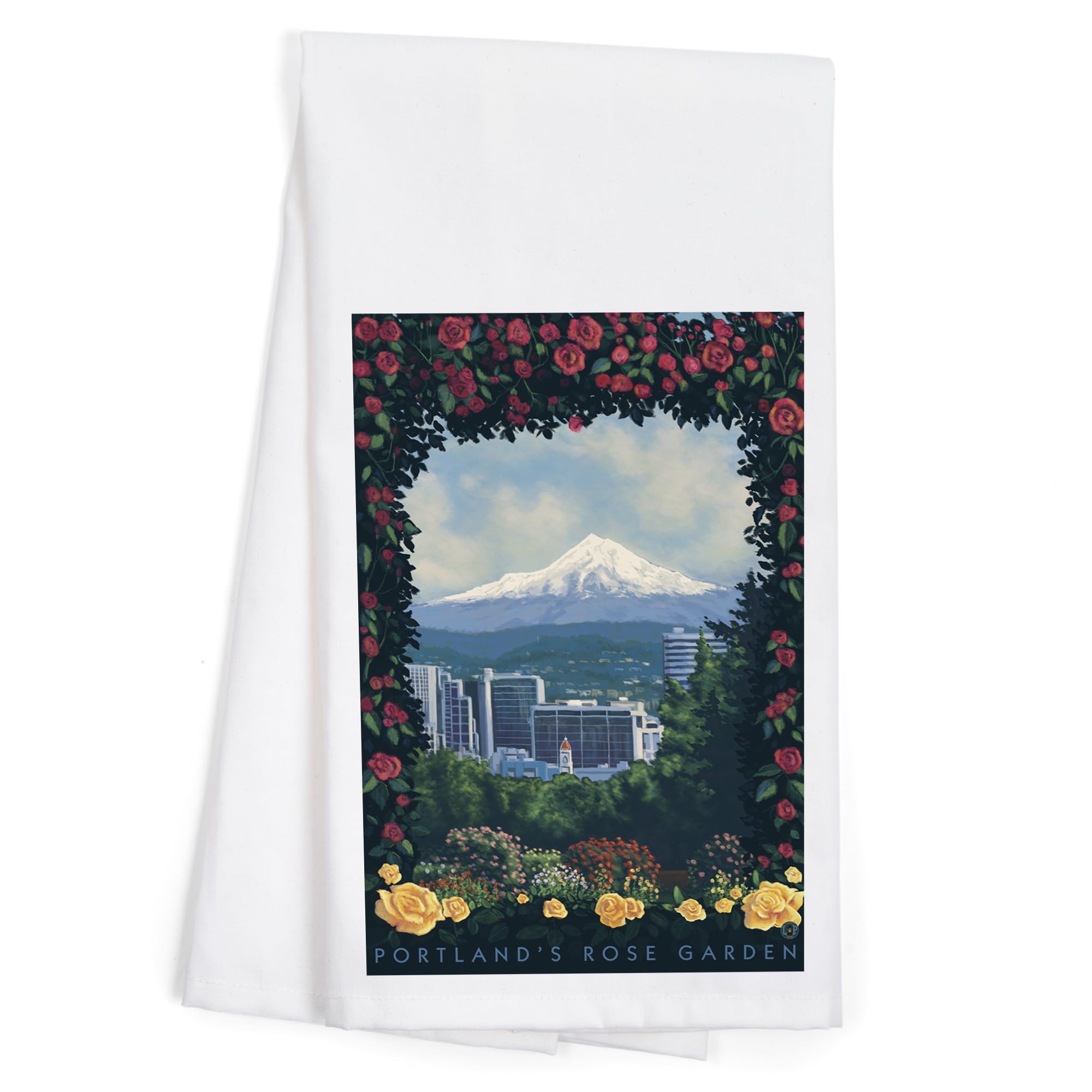 Lantern Press Rose Garden Portland Oregon 100% Cotton Tea Towel - Decorative Hand Towel for Kitchen, Home Decor & Gift - Perfect for Drying Dishes, Decorating & Housewarming
