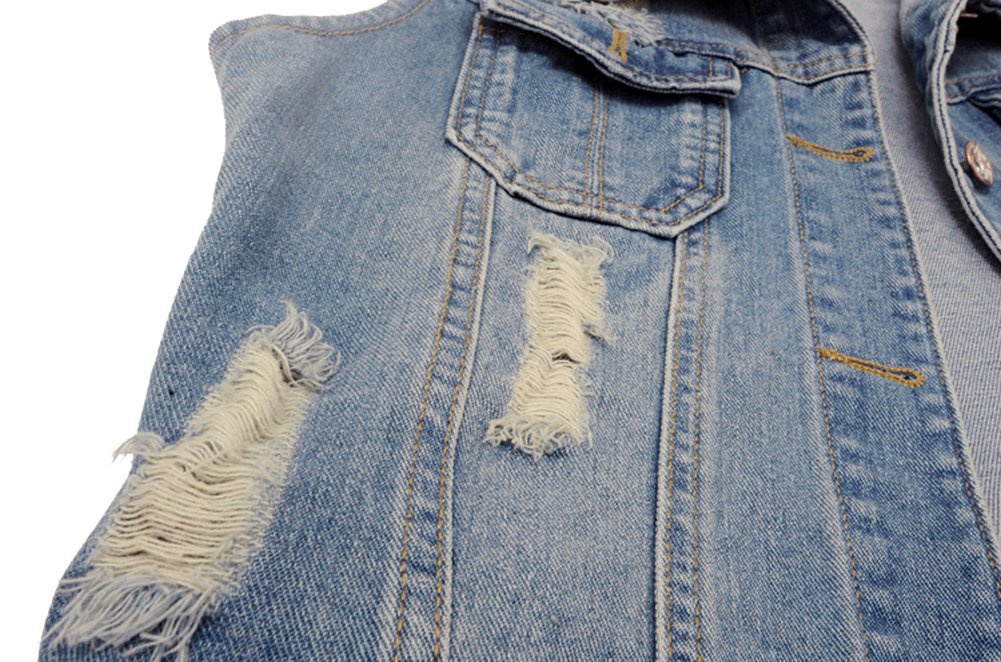 Kedera Women's Denim Vest - Classic Cropped Button Up Jean Jacket with Distressed Detail | Sleeveless Denim Jacket for Juniors | Perfect for Layering, Casual Outfits & Summer Fashion