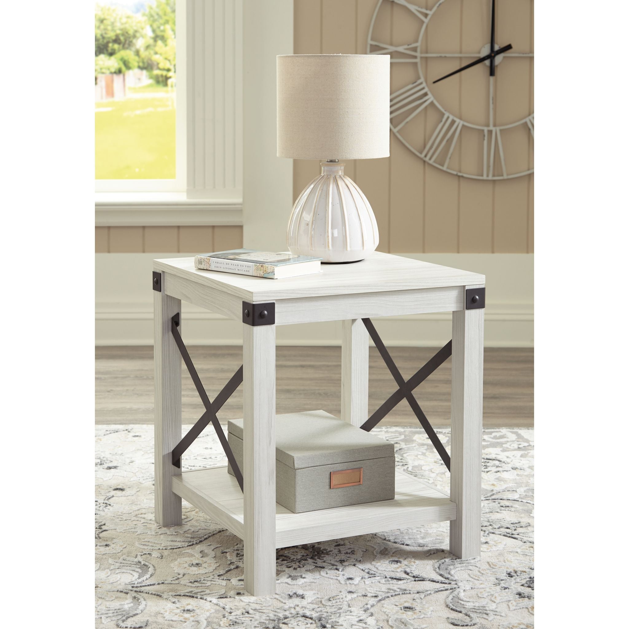 Bayflynn Whitewashed End Table - Modern Nightstand for Bedroom, Living Room, or Office - Small Side Table with Rustic Farmhouse Style