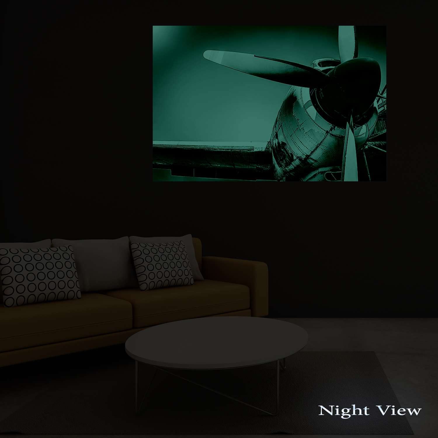 Startonight Luminous Golden Plane with Red Propeller Canvas Wall Art - 32x48 Inch Framed Modern Painting for Living Room, Bedroom & Office Decor - Contemporary Home Wall Artwork for Aviation Enthusiasts & Interior Design