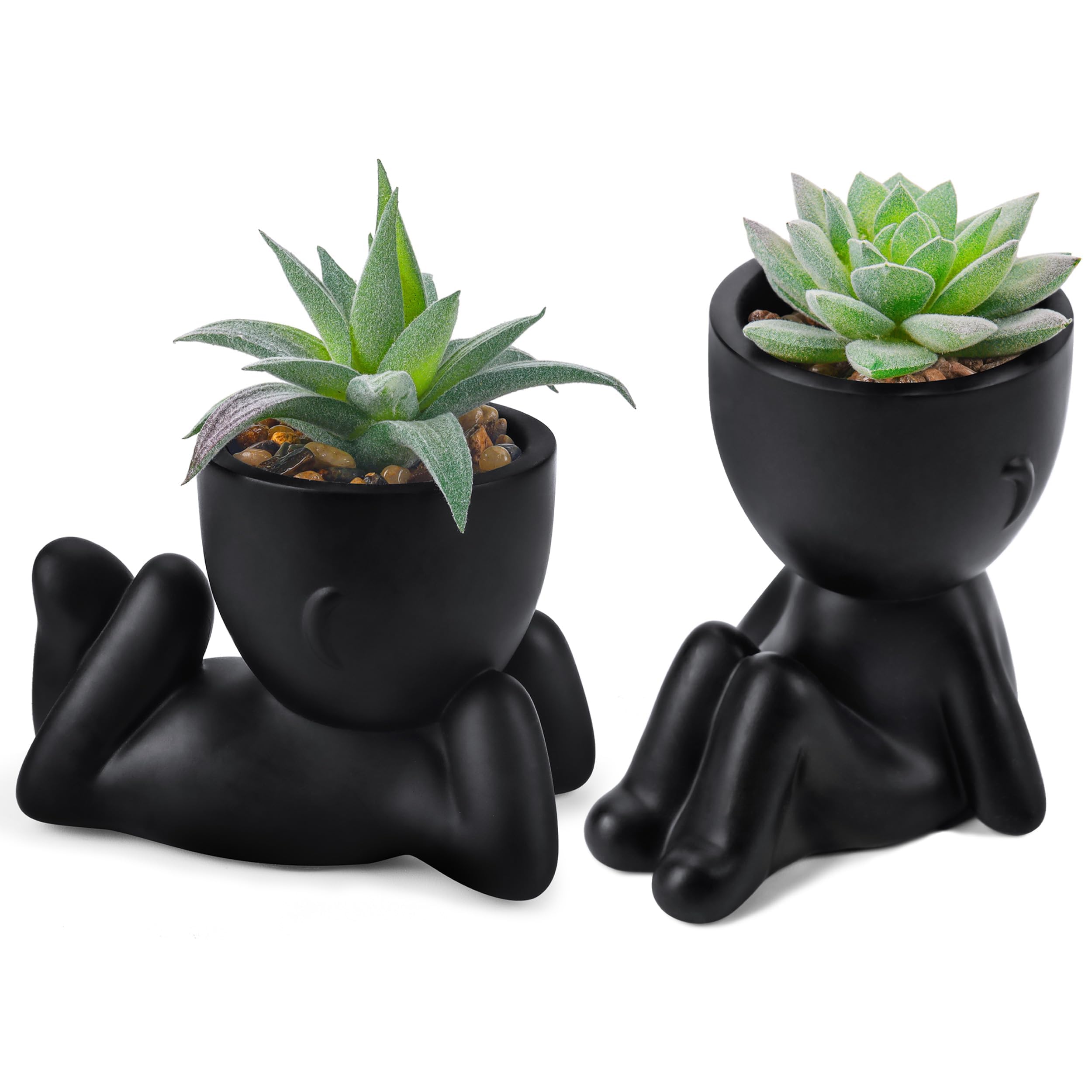 Der Rose Set of 2 Artificial Succulent Plants - Fake Plants for Office Desk, Bathroom & Home Decor - Low Maintenance Indoor Greenery for Aesthetic Spaces, Workstations & Living Rooms