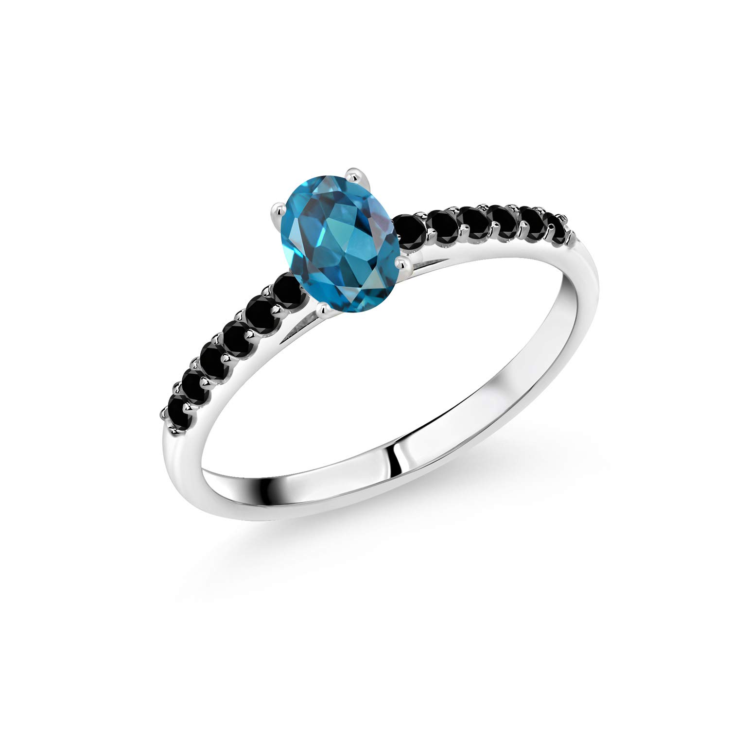 0.80 Ct Oval London Blue Topaz & Black Diamond 10K White Gold Ring for Women | Elegant Engagement, Anniversary & Wedding Jewelry Gift | Gem Stone King