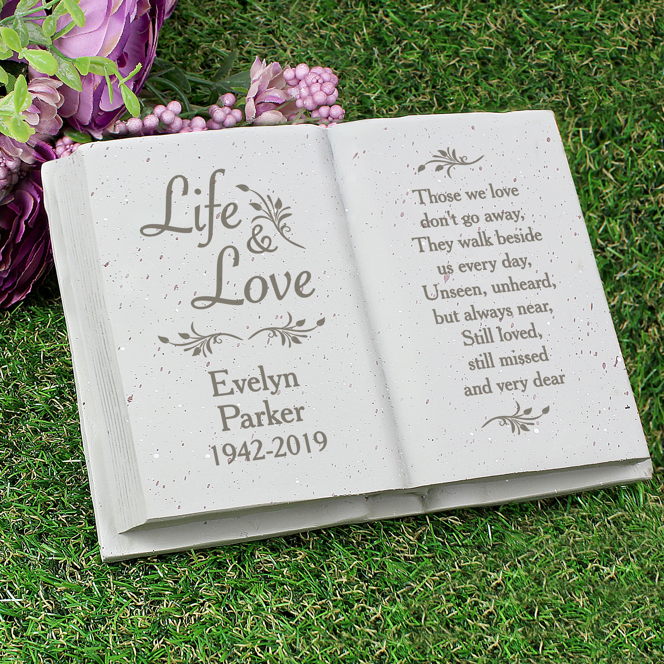 Personalized Memorial Book Grave Marker - Custom Life & Love Design for Headstones | Perfect for Cemetery Decor & Remembrance Gifts