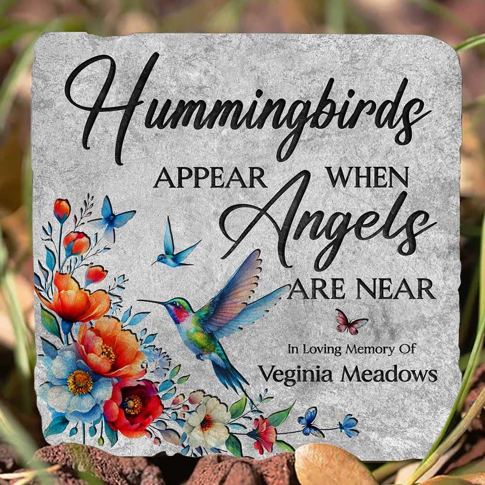 Personalized Memorial Stone - In Loving Memory of Angel Are Near, Sympathy Gift for Loss of Father, Mother, Grandpa, Grandma | Engraved Keepsake for Gravesite, Garden, or Home Memorial