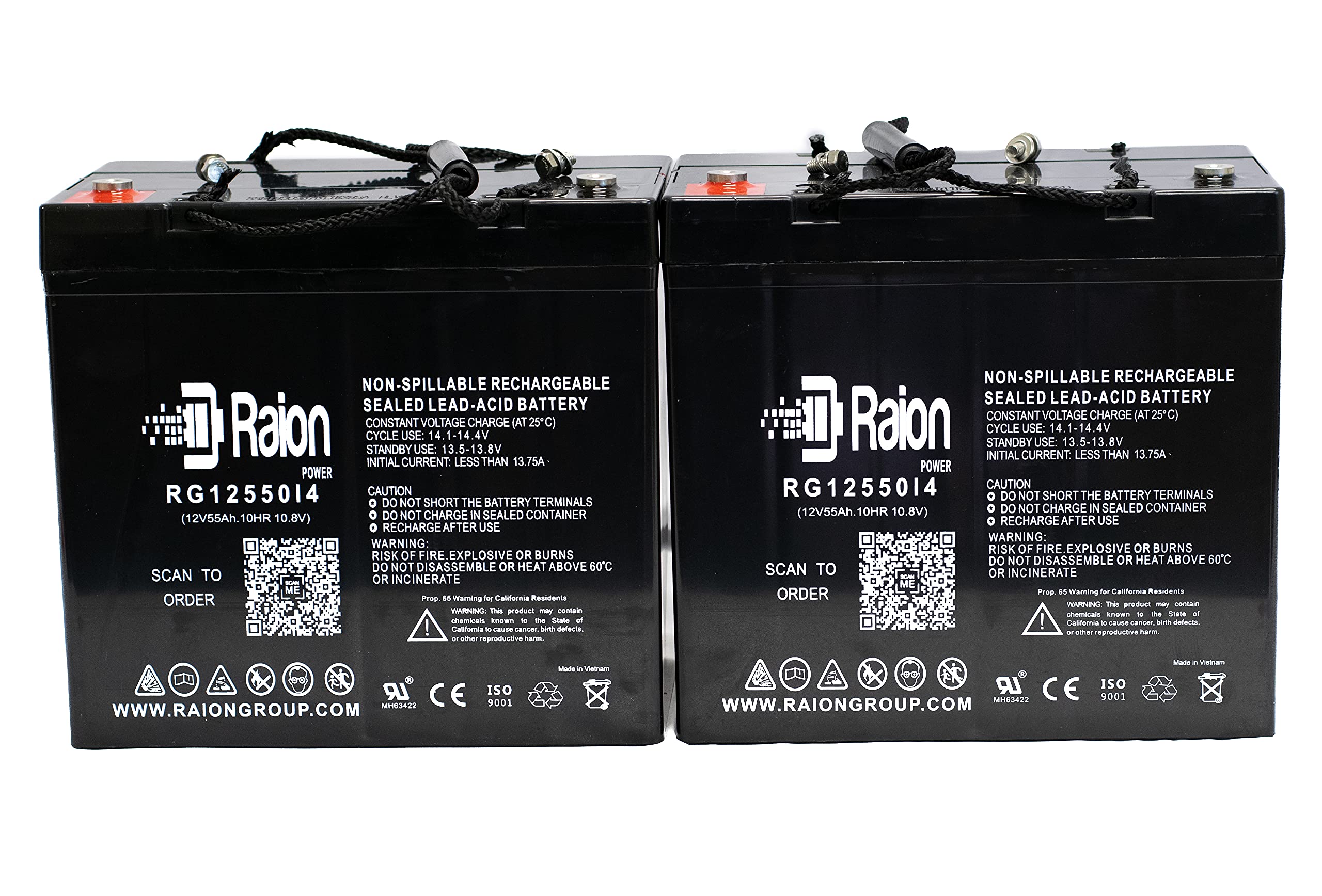 Raion Power RG12550I4 12V 55Ah Replacement Battery for Electric Wheelchairs & Mobility Scooters - 2 Pack - Compatible with Solo High Speed-Steep Climber - Perfect for Outdoor Use & Daily Commuting