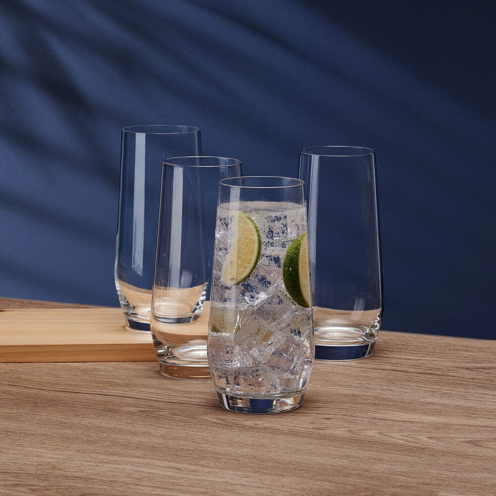Premium Samantha Set of 4 Crystal Clear Highball Glasses for Cocktails, Iced Tea & Juice - Perfect for Home Bar, Parties & Gift Giving