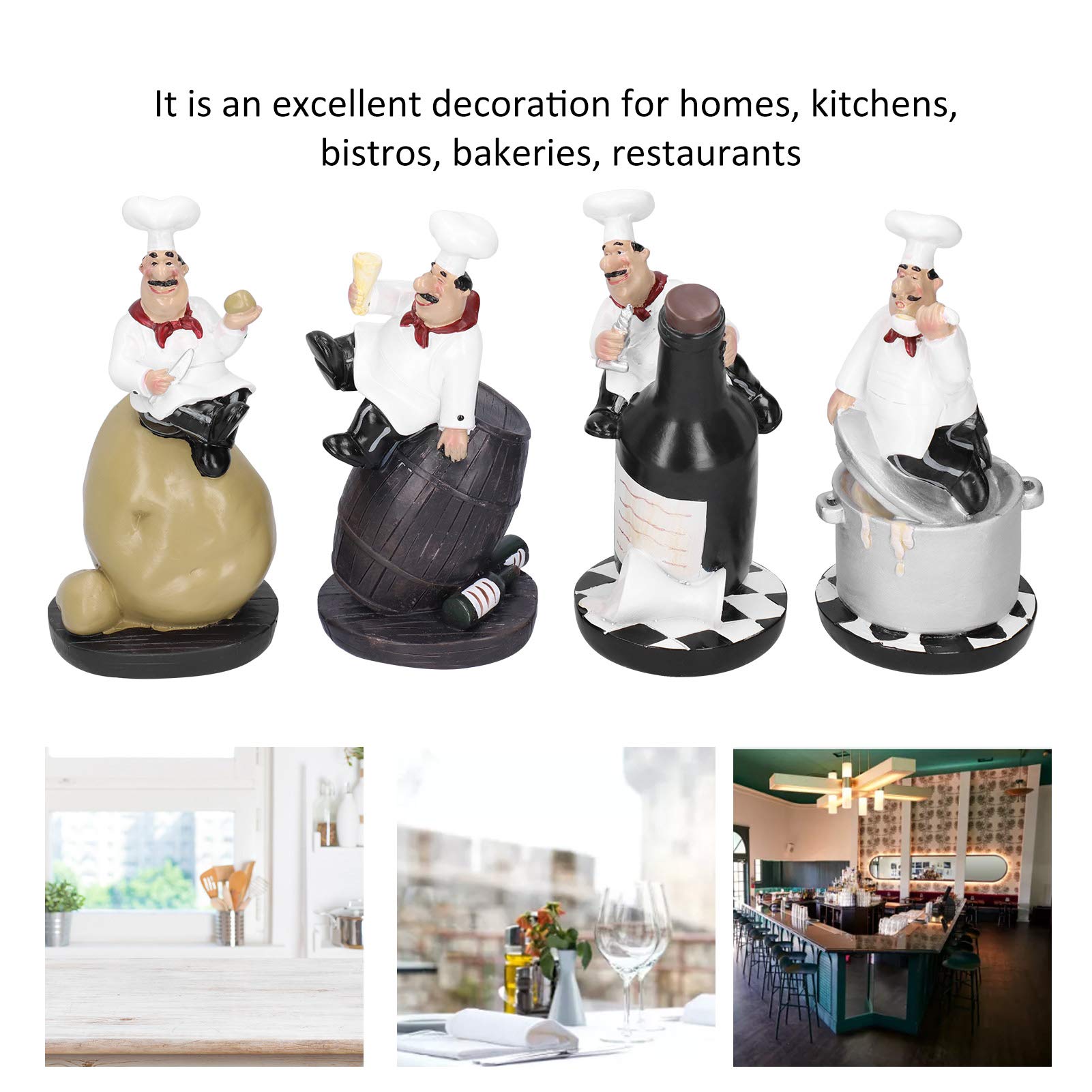 Cyrank 4pcs Italian Chef Statue - Cute Kitchen Figurines for Restaurant, Cafe, Bar & Shop Décor - Perfect for Home Kitchen, Office Desk, and Gift Ideas
