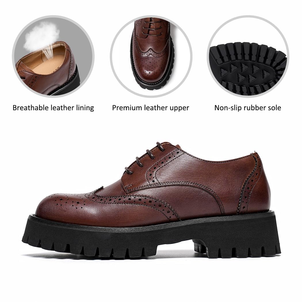 BEAU TODAY Women's Chunky Leather Lace-Up Oxford Shoes - Comfortable Platform Business & Casual Dress Shoes for Office, Work & Everyday Wear