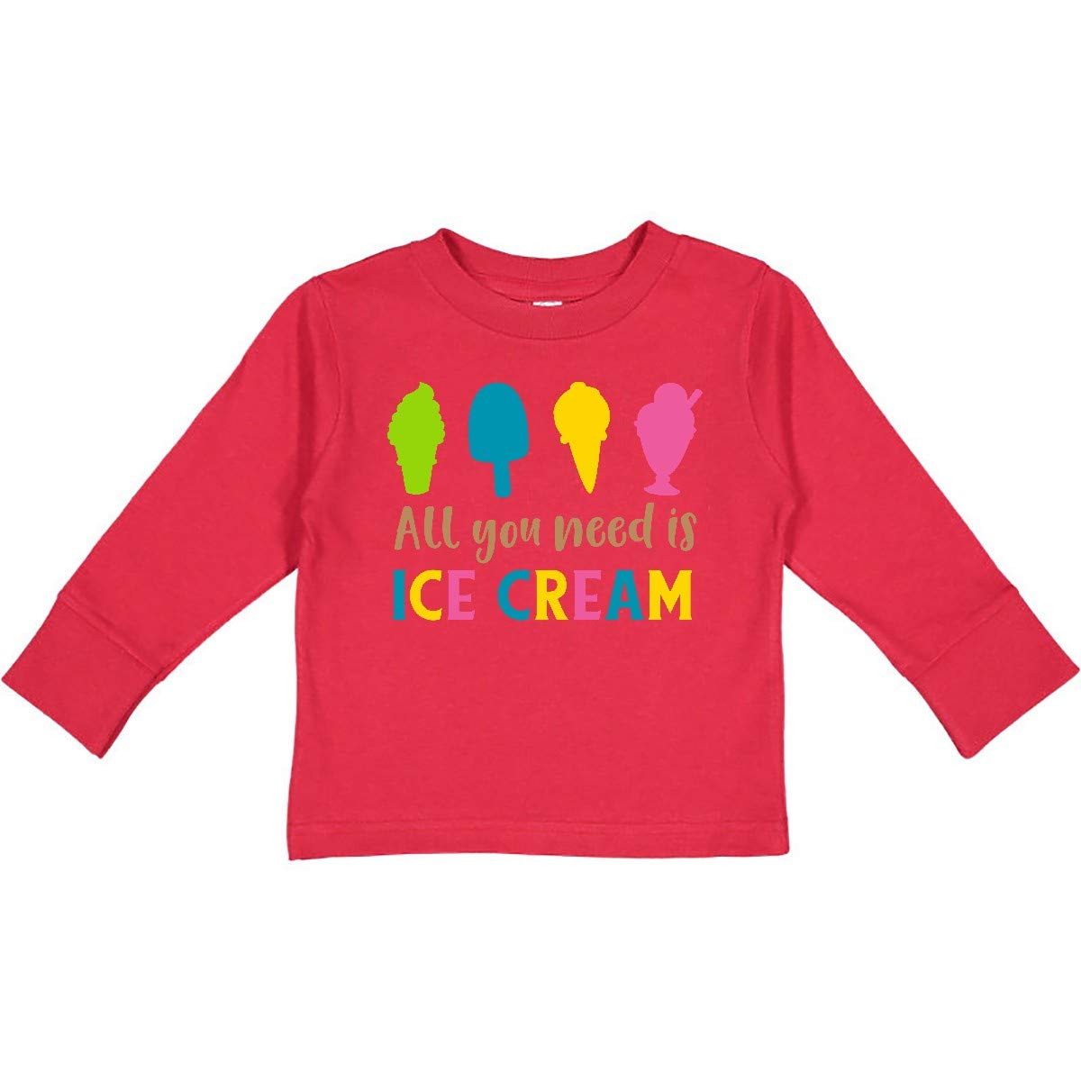 Inktastic All You Need is Ice Cream Graphic Toddler Long Sleeve T-Shirt - Cute Ice Cream Cone Design for Boys & Girls - Perfect for Birthday Parties, Summer Outfits & Casual Wear