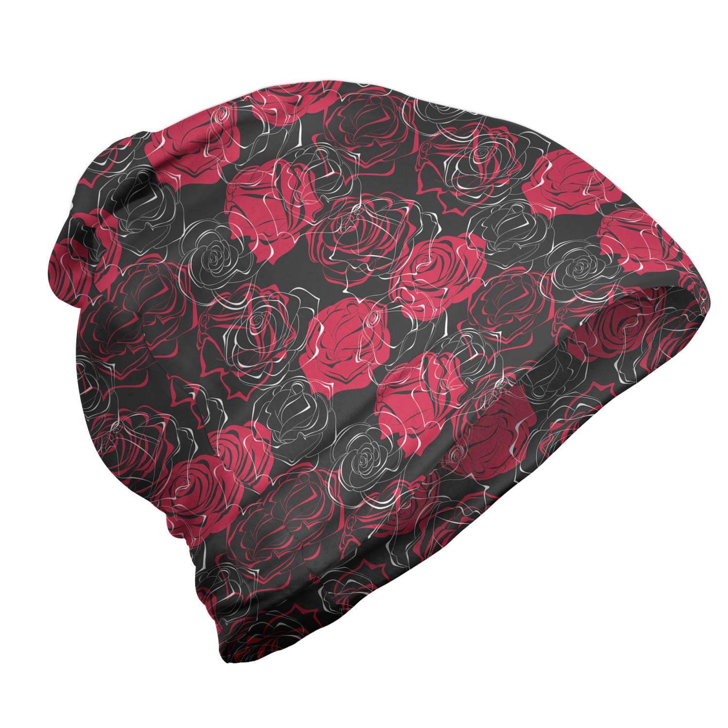 Ambesonne Unisex Beanie - Ombre Rose Bloom Art Design, Warm Knit Winter Hat for Men & Women, Perfect for Hiking, Camping & Outdoor Activities
