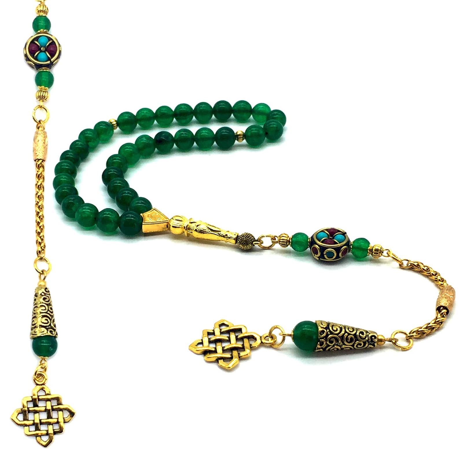 8mm-33 Beads Green Jade Stone Prayer Mala - Meditation, Yoga & Spiritual Healing Beads for Stress Relief & Mindfulness Practice