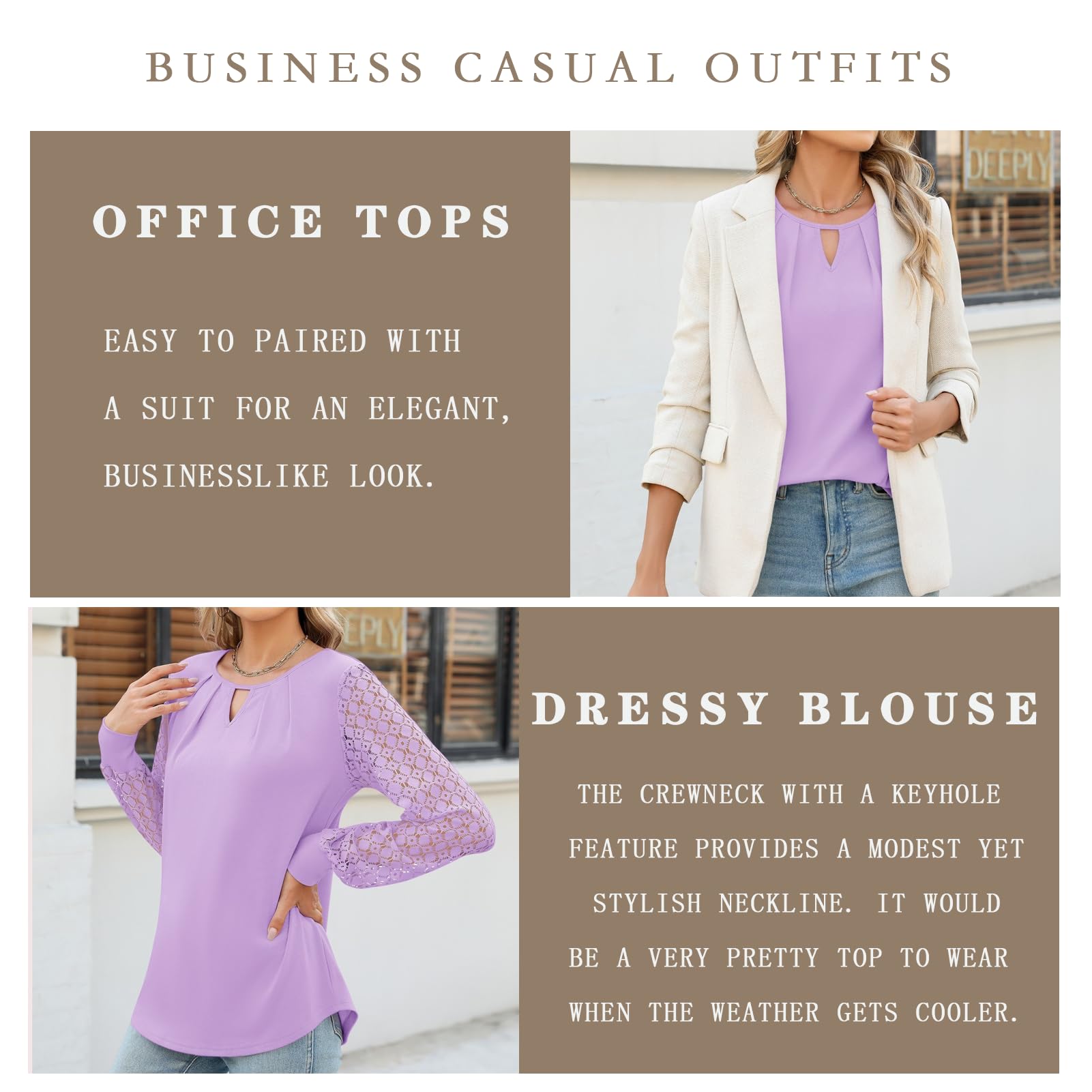 Micoson Women's Pleated Long Sleeve Blouse - Business Casual Crewneck Keyhole Top for Fall & Winter | Office Wear, Date Night, Holiday Outfits