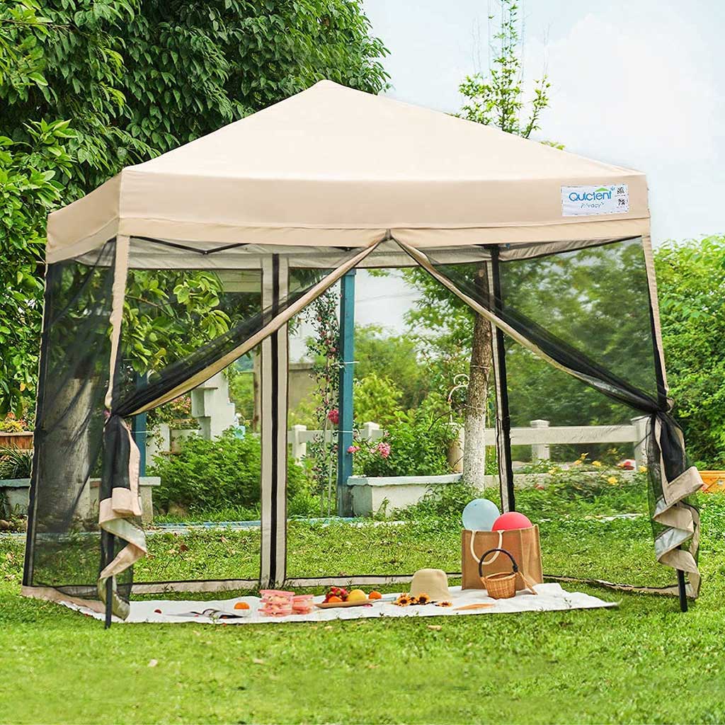 9' x 9' Pop Up Canopy Tent with Netting - Instant Shade Shelter for Outdoor Events, Camping, Beach & Backyard Parties - Waterproof & UV Protection
