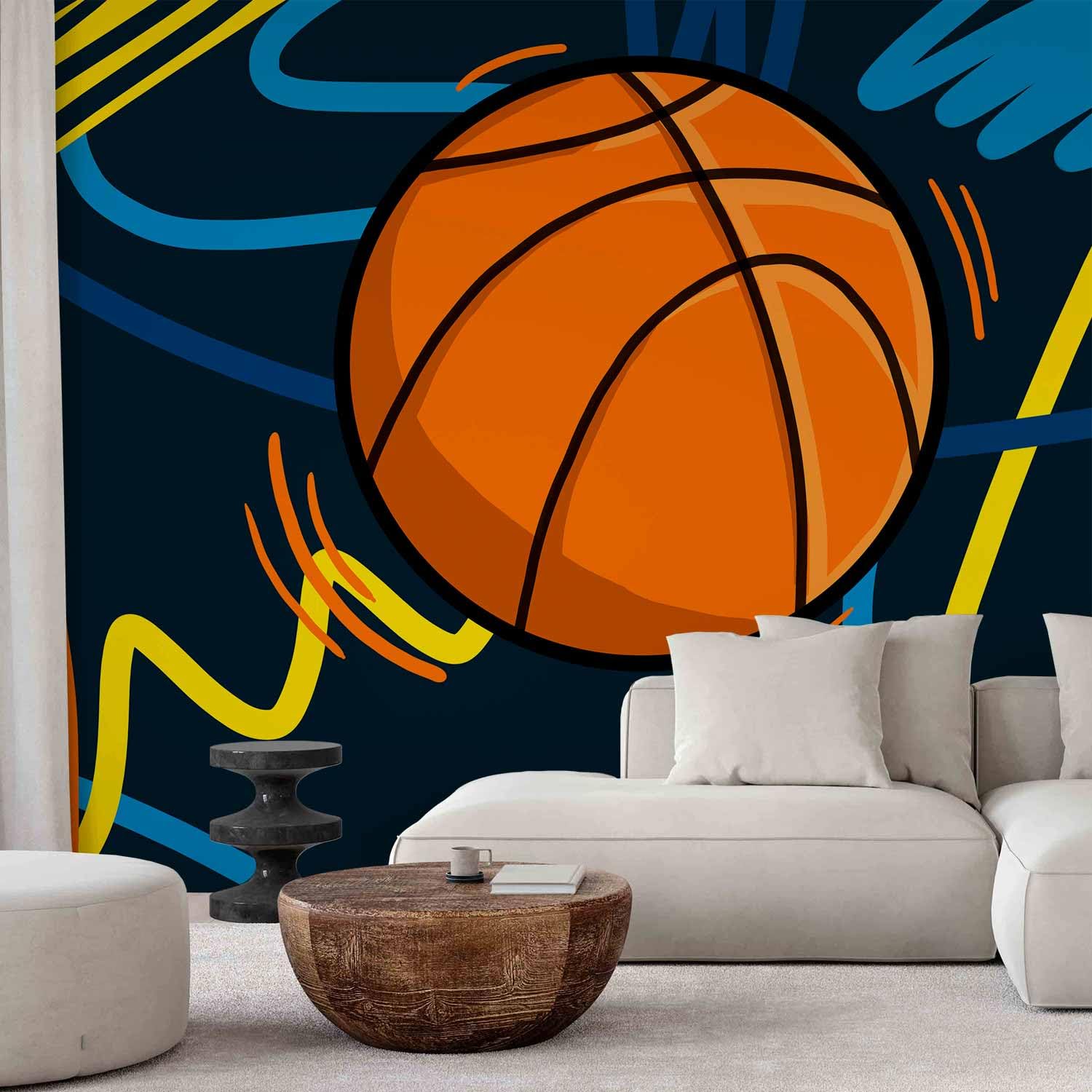Artgeist Basketball Wall Mural 116x83 Inch - Peel & Stick Self-Adhesive Removable Wallpaper, Large Wall Sticker Decor for Sports Room, Game Room, or Man Cave - Print Design Mural i-A-10010-a-a