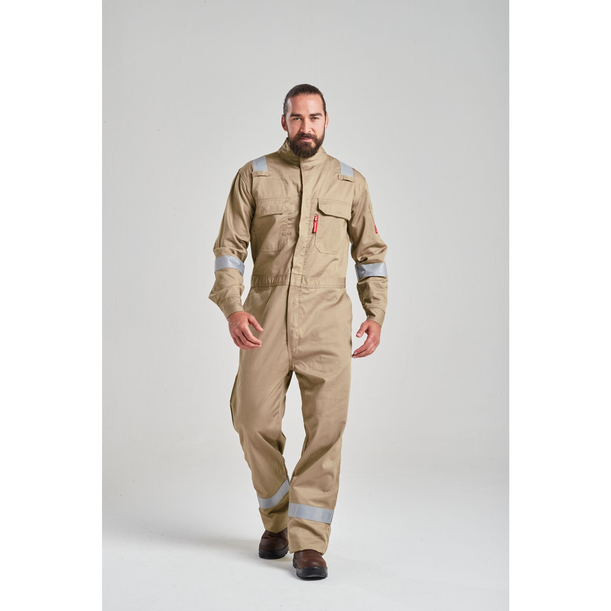 Portwest FR94 Bizflame Fire-Resistant Coverall with Reflective Tape - ASTM/NFPA Certified - Khaki - Size 3XL - Ideal for Industrial Work, Welding & Fire Safety Professionals