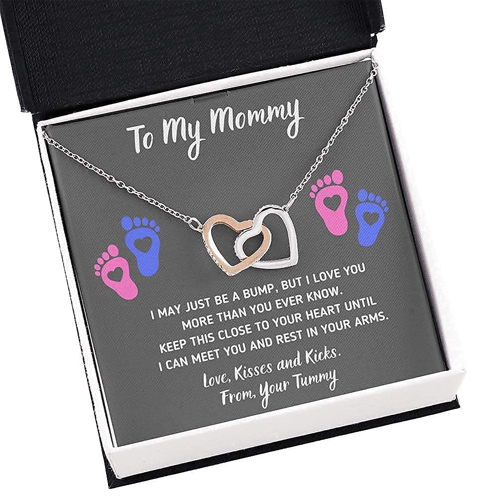 To My Mommy Heart-Feet Interlocking Hearts Necklace with Message Card & Gift Box - Perfect Baby Shower Gift for Pregnant Women, New Moms & Expecting Mothers - Ideal for Mother's Day, Birthday & Pregnancy Announcement Gifts