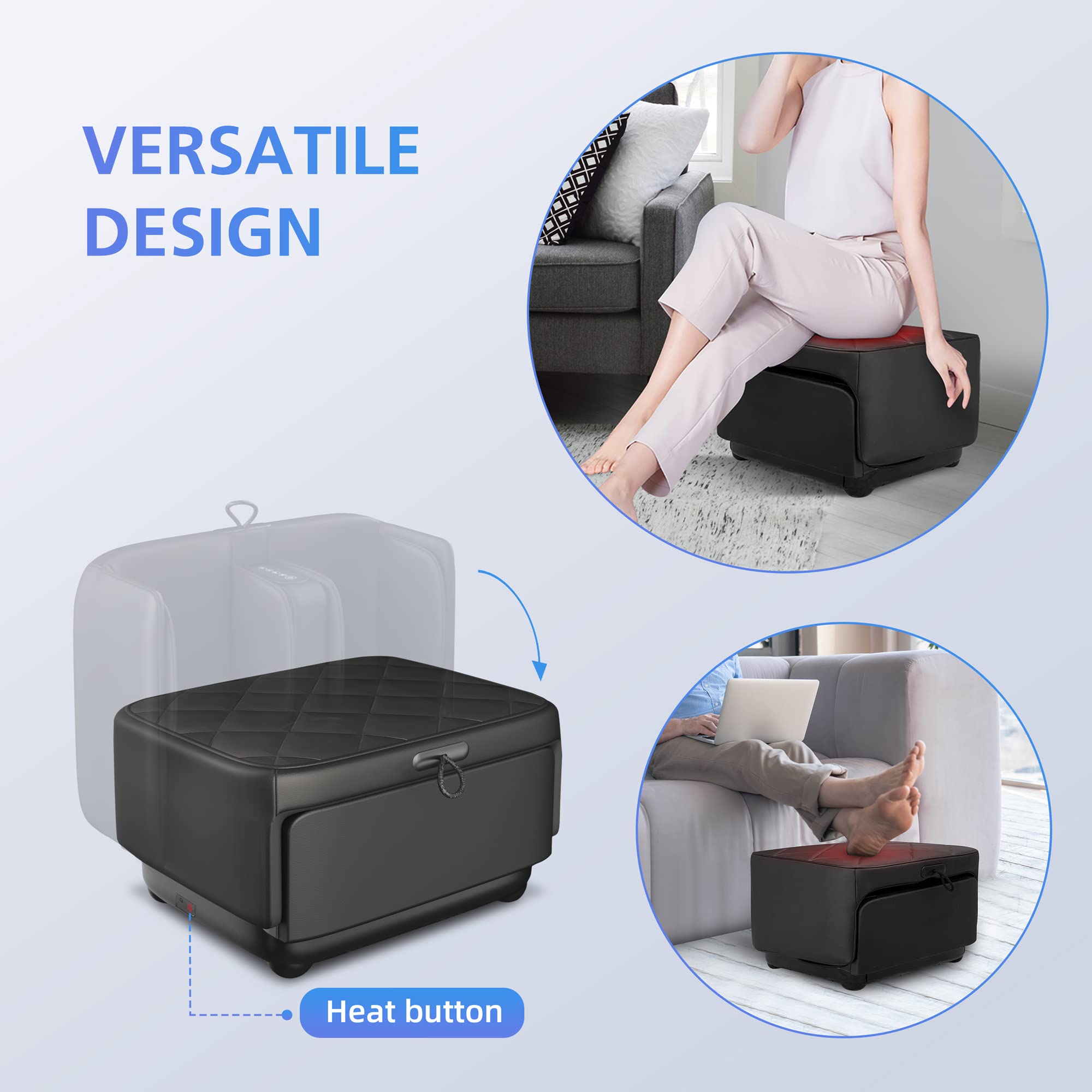 COMFIER 2-in-1 Shiatsu Foot Massager with Heat & Ottoman Foot Rest - Kneading, Vibration, Compression for Feet, Ankles, Calves - Perfect for Home Relaxation, Office Stress Relief & Muscle Recovery
