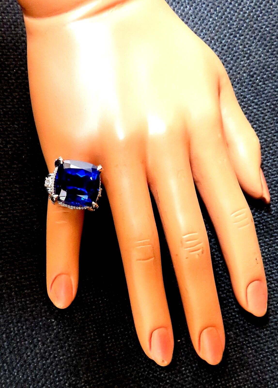 GIA Certified 27.35ct Natural Blue Tanzanite Diamond Ring in 18kt White Gold - Three Stone Engagement Ring for Women, Perfect for Weddings, Anniversaries & Special Occasions