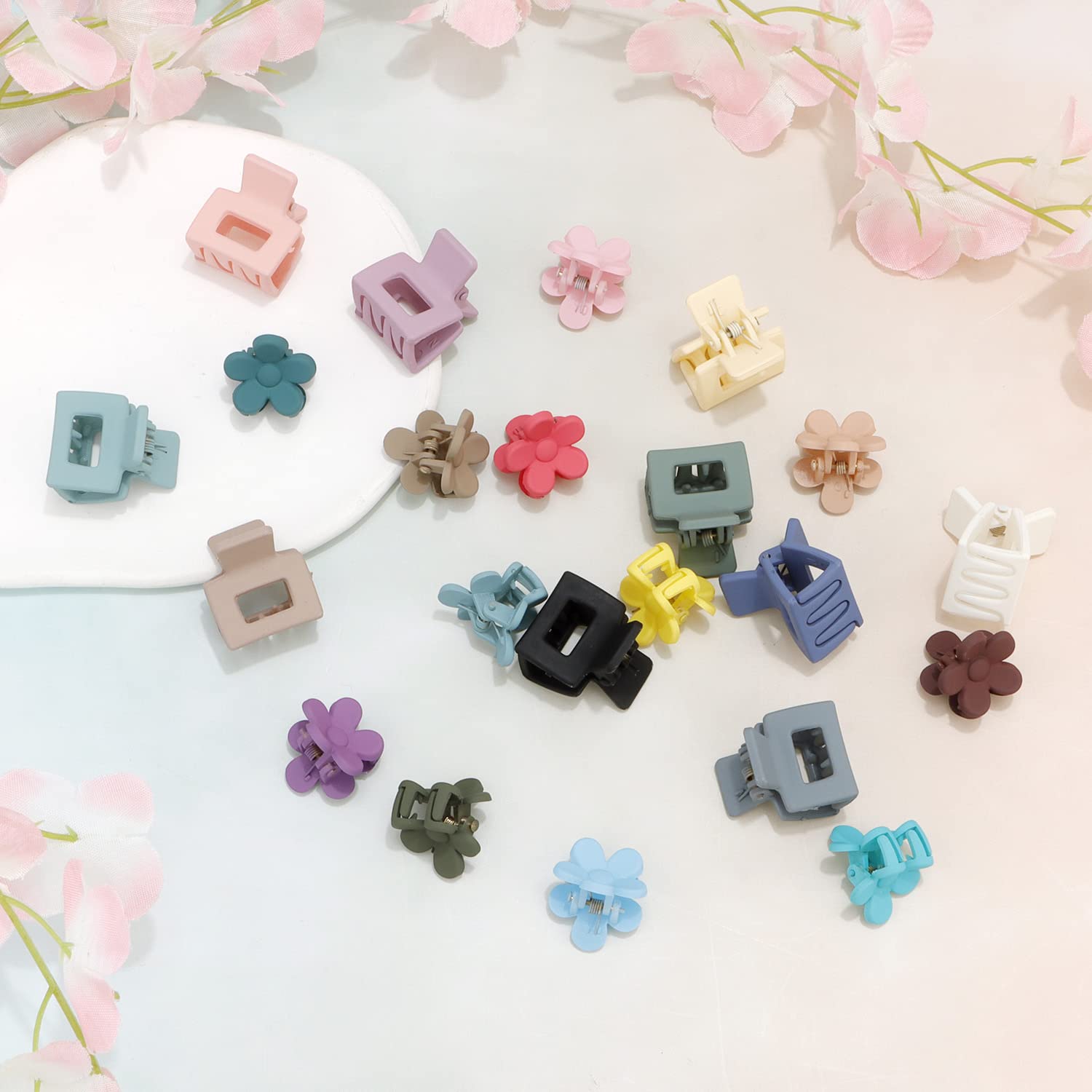SuPoo Mini Flower Hair Clips Set - 22pcs Small Square Claw Clips for Thin Hair, Tiny Hair Accessories for Girls & Women | Perfect for School, Parties, Weddings & Daily Styling