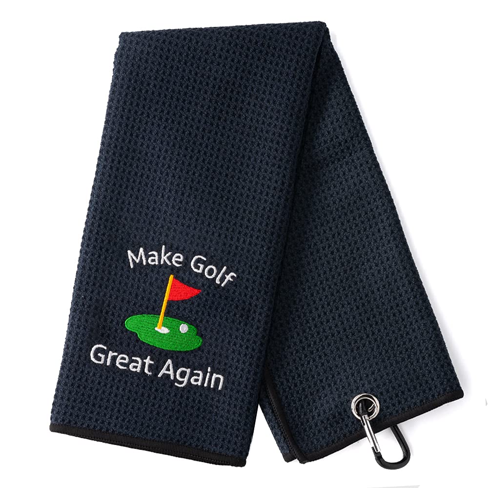 Premium Embroidered Golf Towel with Clip - Absorbent & Durable Golf Accessories for Men - Perfect for Wiping Clubs & Hands on the Course (Black) | Ideal for Golfers, Driving Range & Tournament Play