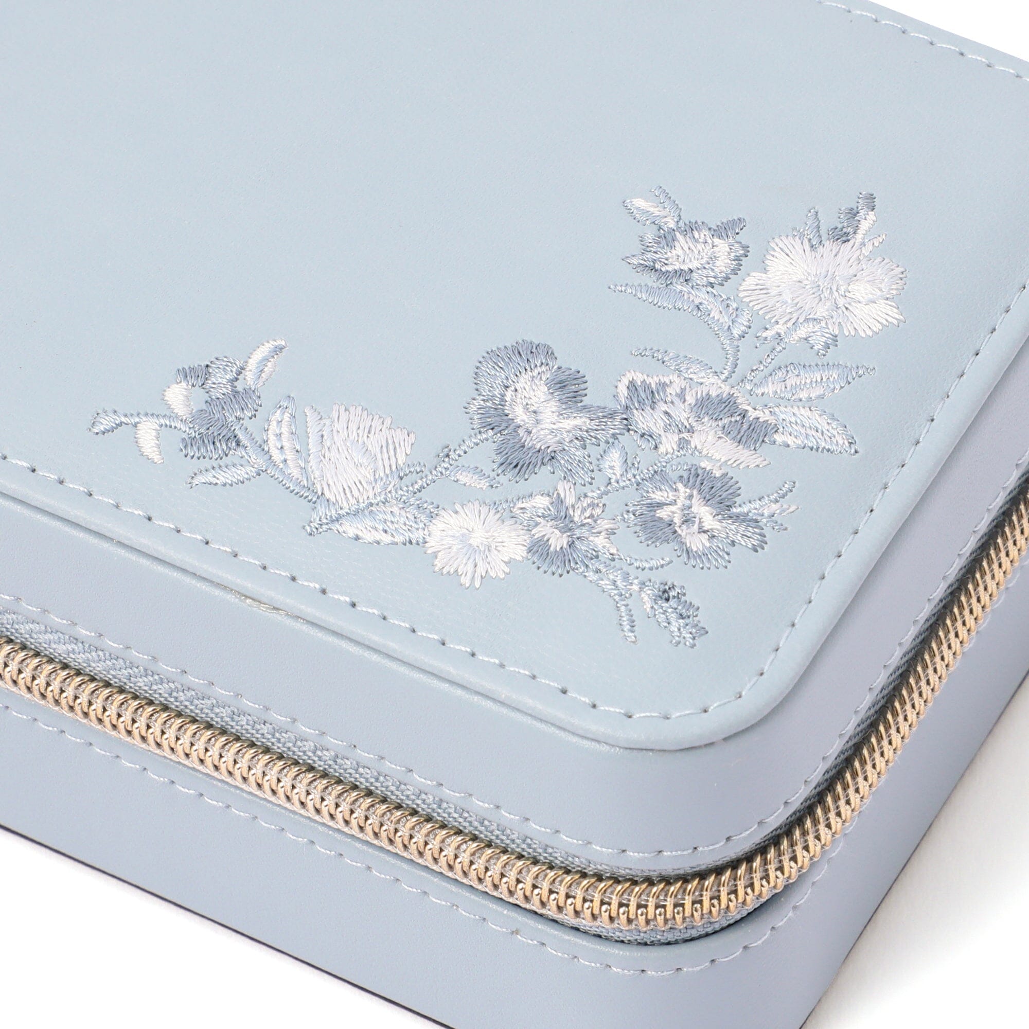 Elegant Embroidery Flower Jewelry Box - Medium Blue | Perfect for Travel, Gifts & Organizing Necklaces, Rings & Earrings