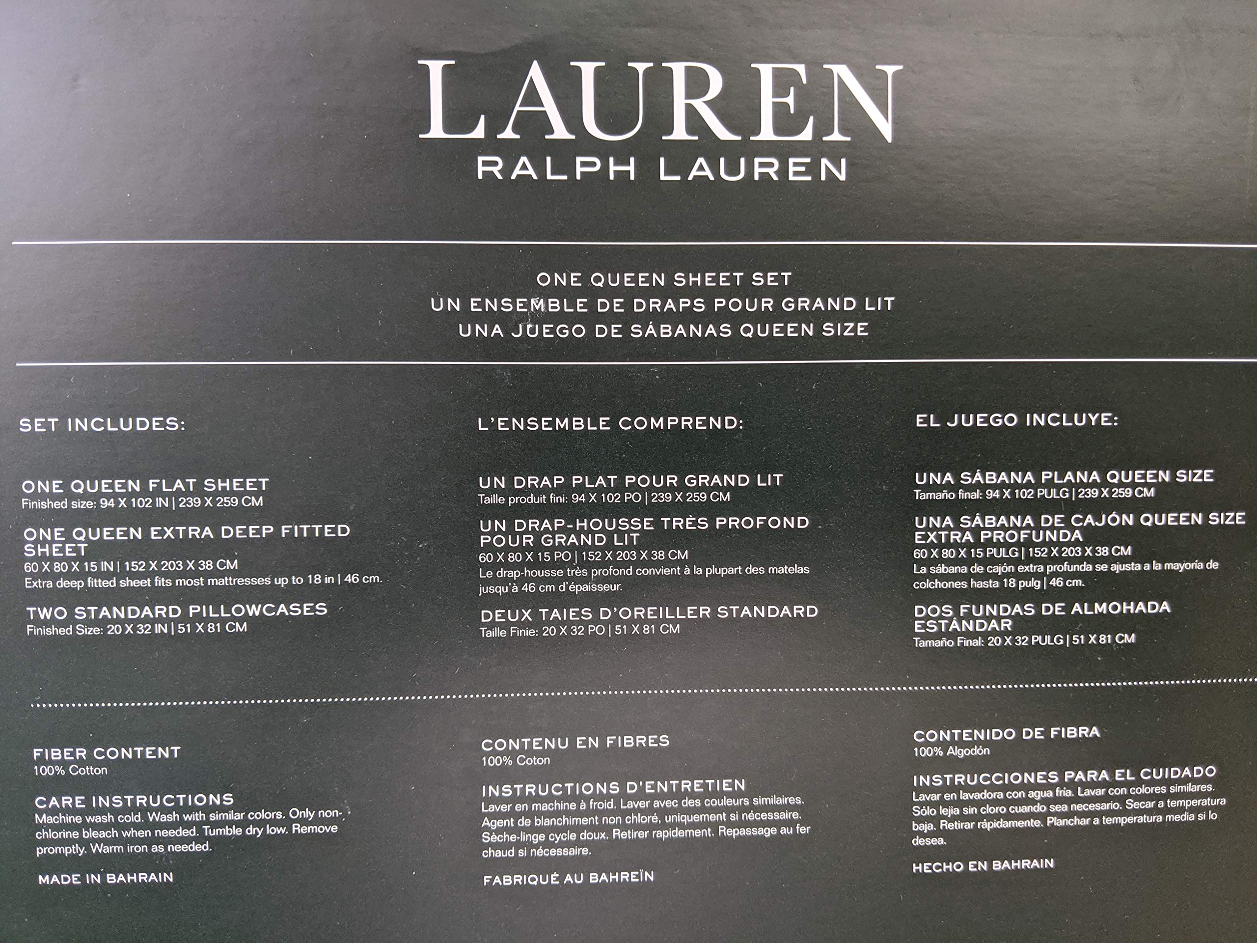 Lauren Ralph Lauren Light Gray Floral Queen Sheet Set - 100% Cotton Soft Bedding for Comfortable Sleep - Perfect for Master Bedroom, Guest Room & Vacation Homes
