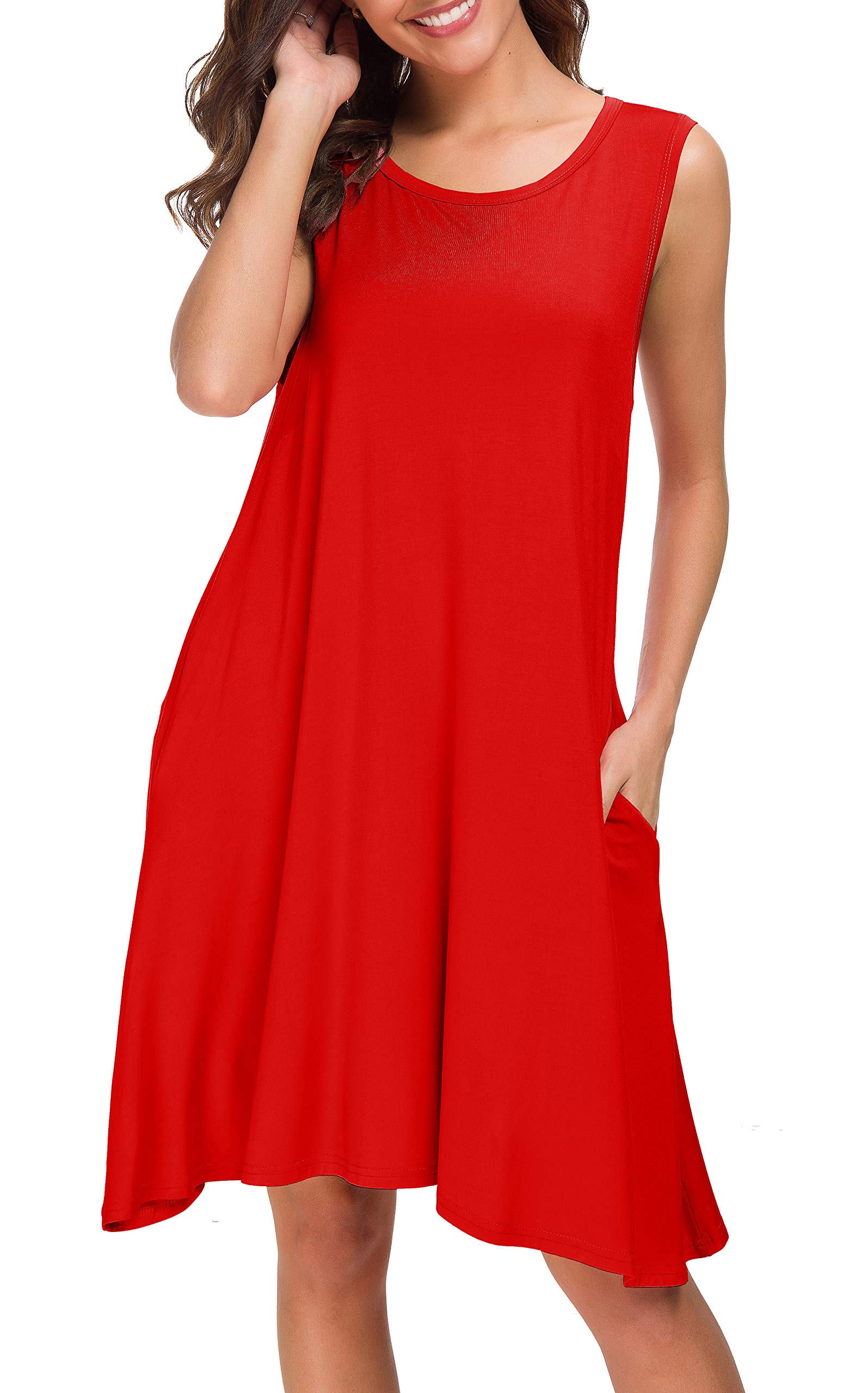 Afibi Women's Sleeveless Casual T-Shirt Dress - Loose Fit Summer Beach Cover Up Tank Dress for Vacation, Pool Party & Outdoor Activities
