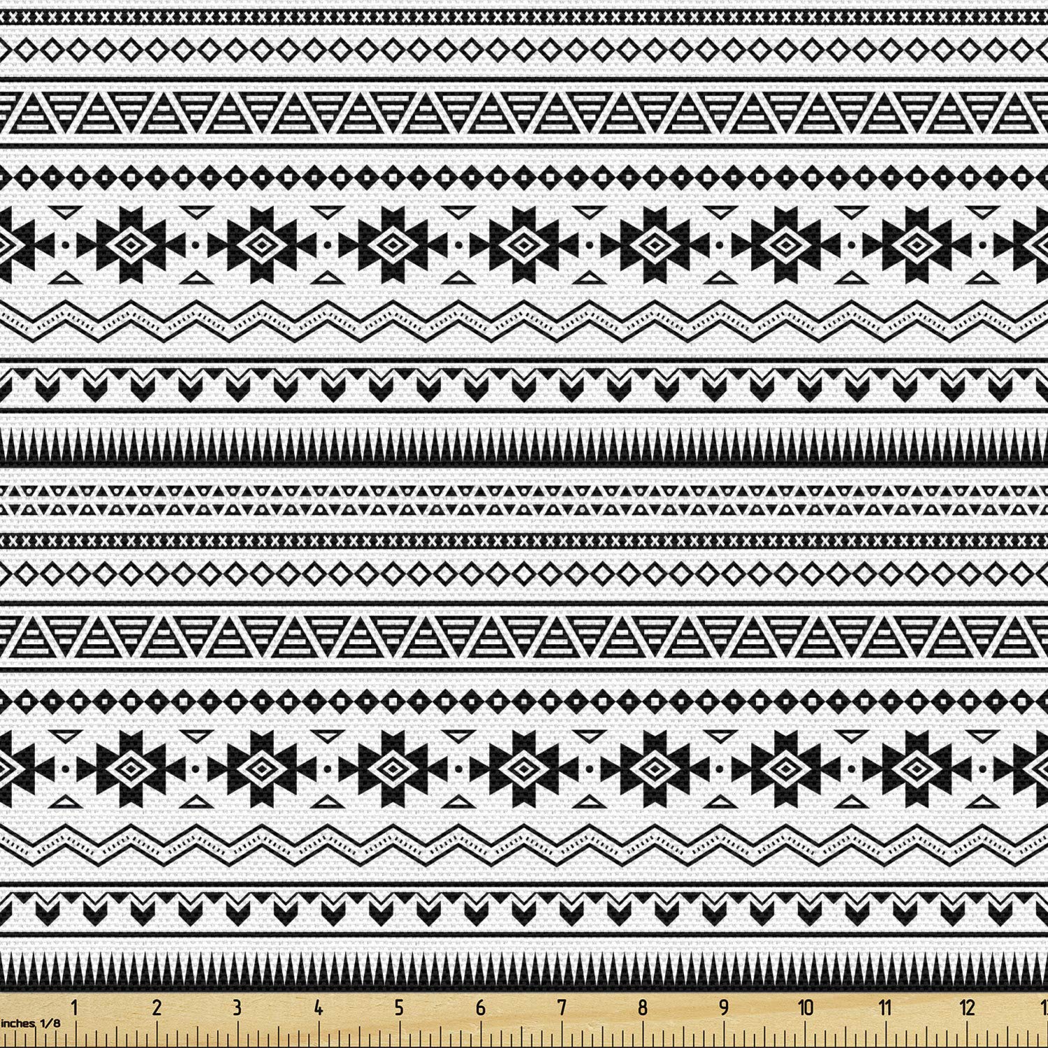 Ambesonne Tribal Fabric by The Yard - Aztec American Folkloric Art Borders, South American Cultural Print, Decorative Upholstery Fabric for Sofa, Curtains & Home Decor (10 Yards, Black & White) - Perfect for DIY Projects, Pillow Covers & Bohemian Style Interiors