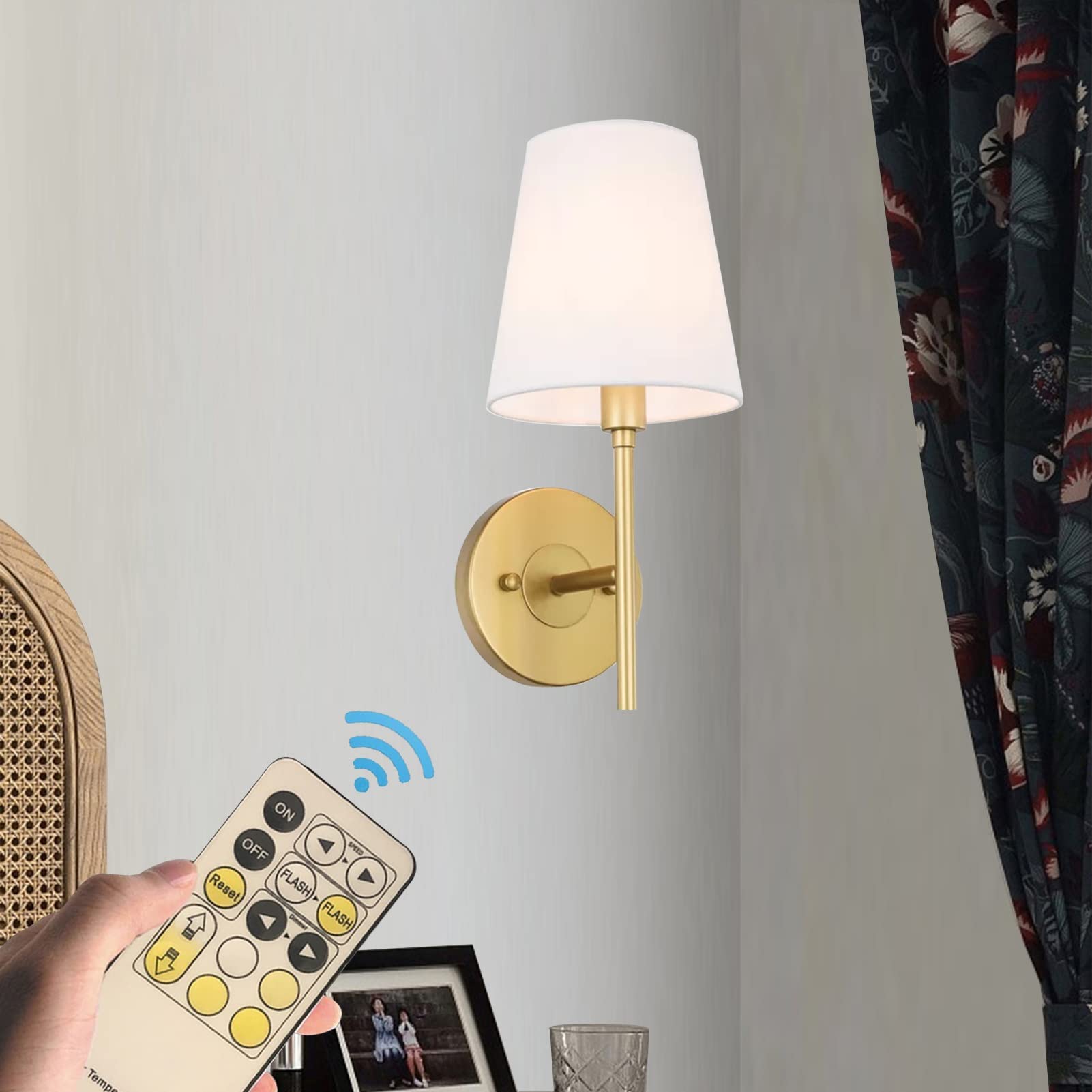 DCOC Battery Operated Wall Sconce Lights - Set of 2 Wireless Remote Dimmable Fixtures, No Hardwiring Needed, Easy Installation for Bedroom, Lounge & Farmhouse Decor | Perfect for Ambient Lighting, Hallway Accents & Cozy Home Atmosphere