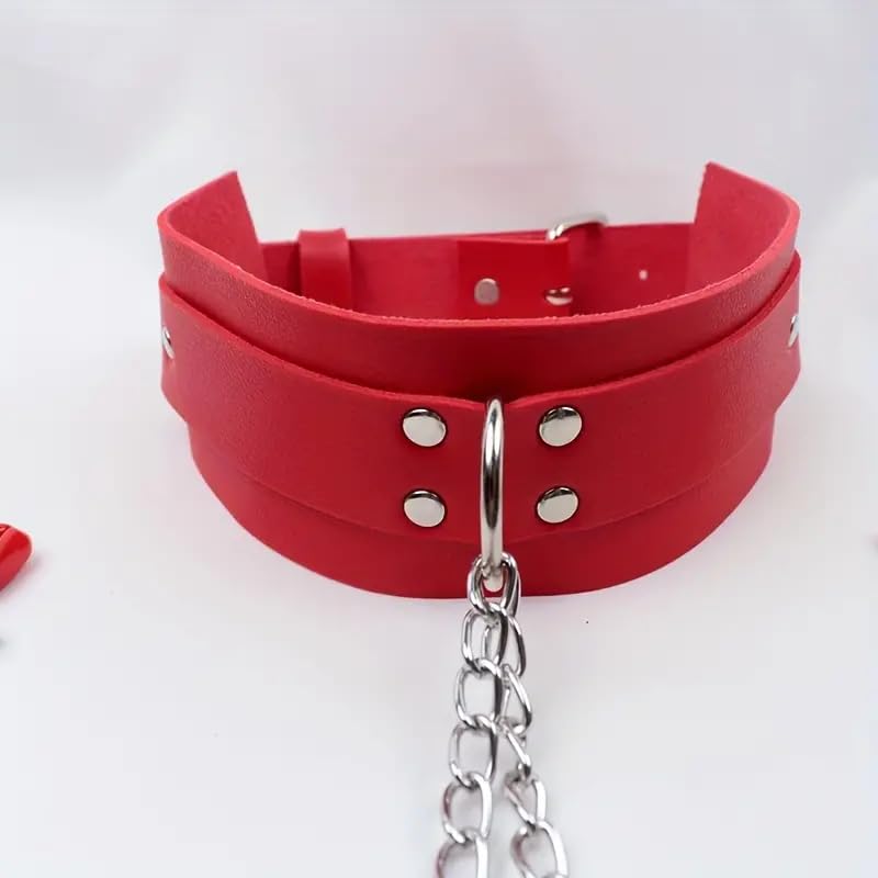 BDSM Nipple Clamps & Leather Collar Set - Fetish Toys for Women - Red