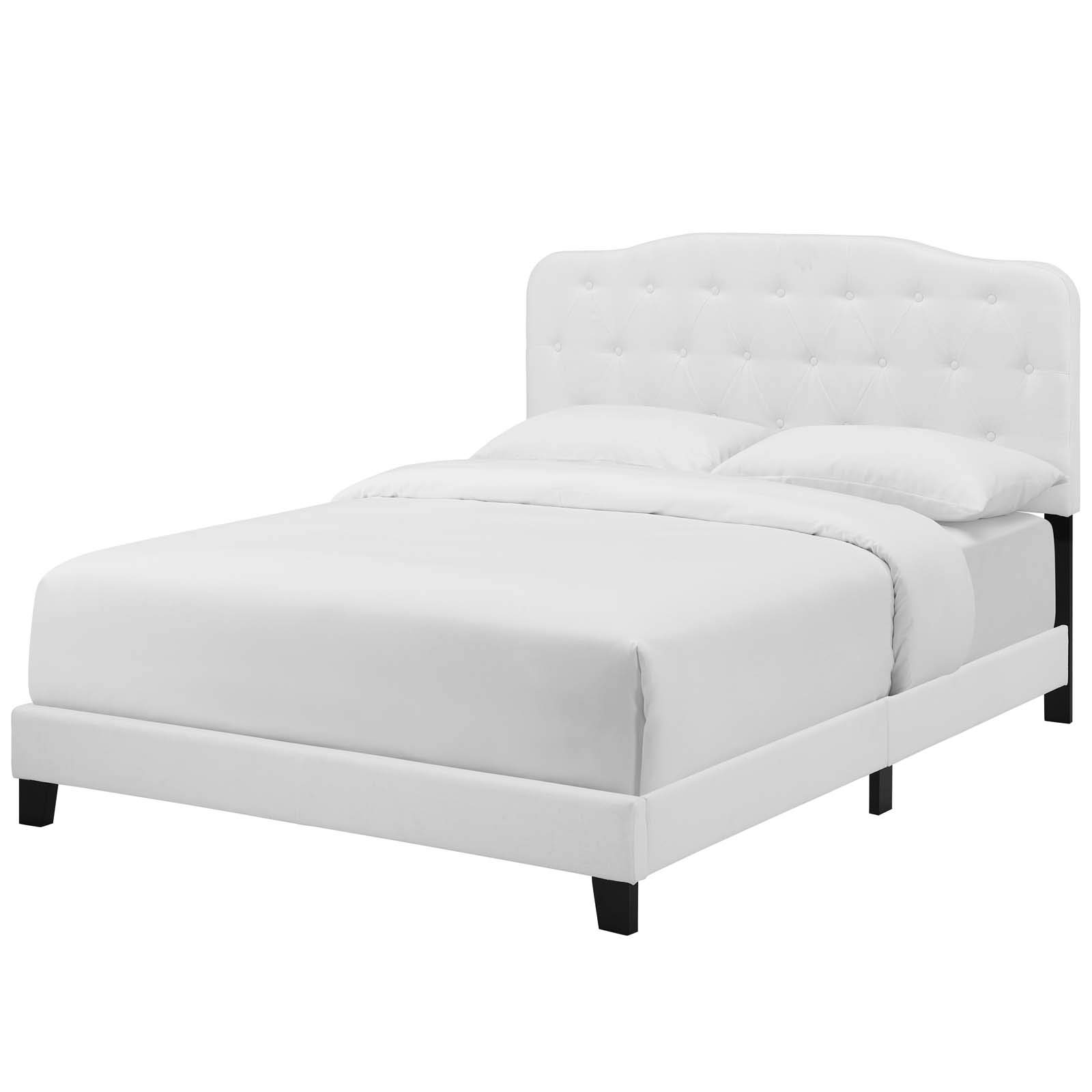 Modern Contemporary Urban Design White Fabric Platform Bed Frame for Stylish Minimalist Bedrooms
