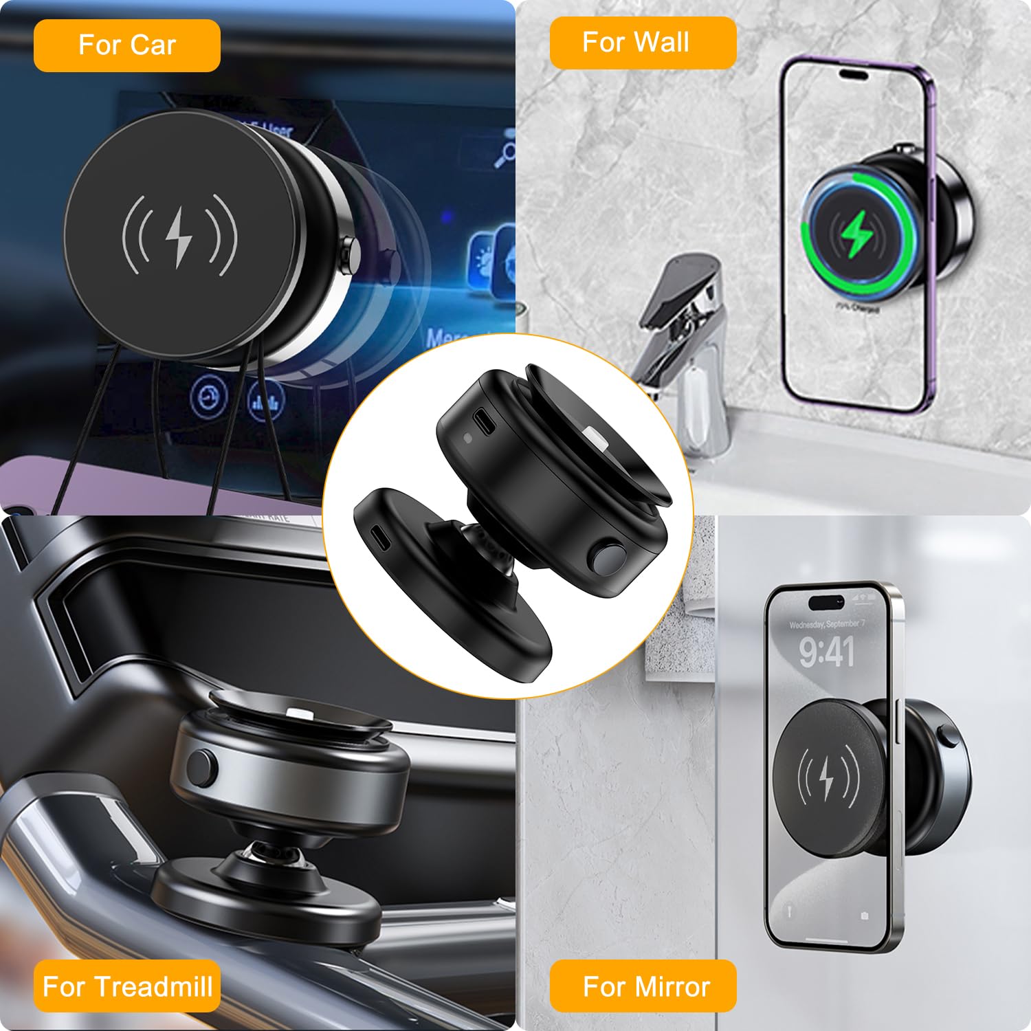 15W MagSafe Wireless Car Charger Mount - 360° Adjustable N52 Magnetic Phone Holder for iPhone | Strong Vacuum Suction for Windshield, Dashboard & Smooth Surfaces | Perfect for Commuting, Road Trips & Hands-Free Charging