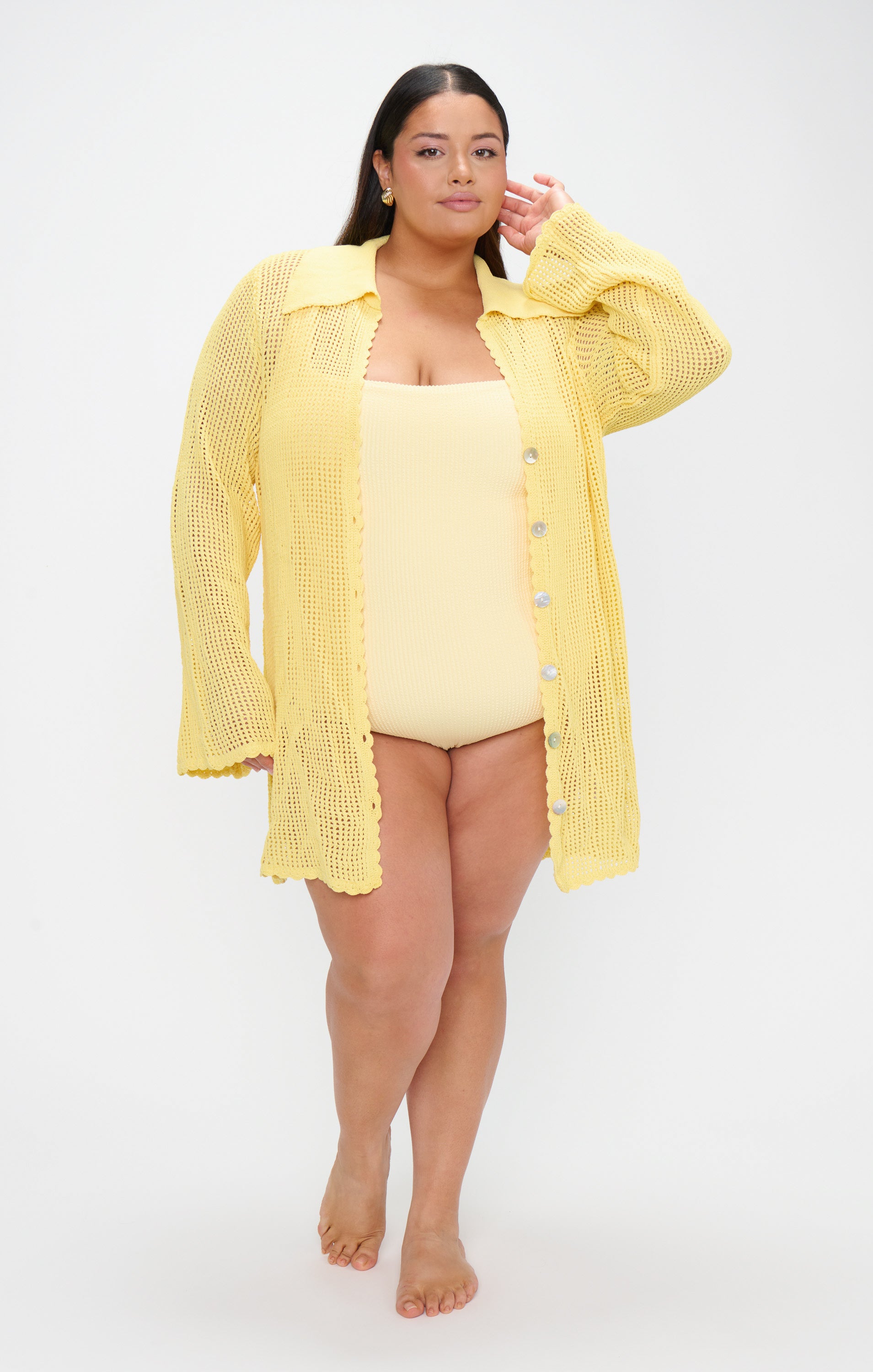 Crochet Button-Up Cover Up - Yellow Beach Dress for Women | Lightweight Summer Swimwear Cover-Up, Boho Chic Loungewear for Poolside, Vacation & Outdoor Activities