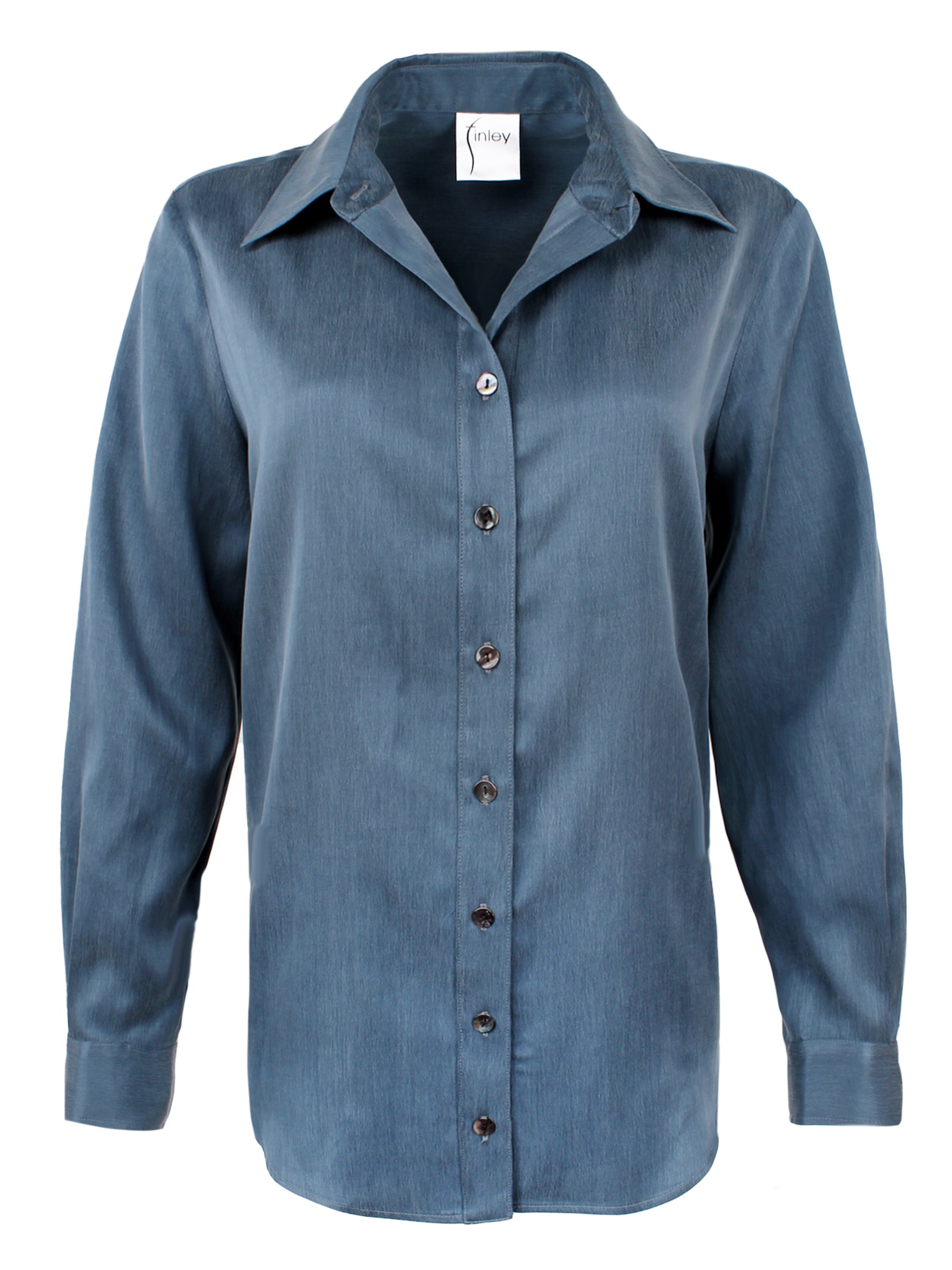 Mini Monica Teal Washed Cupro Button Down Blouse for Women | Vintage Style Shirt | Office Wear & Casual Outfits