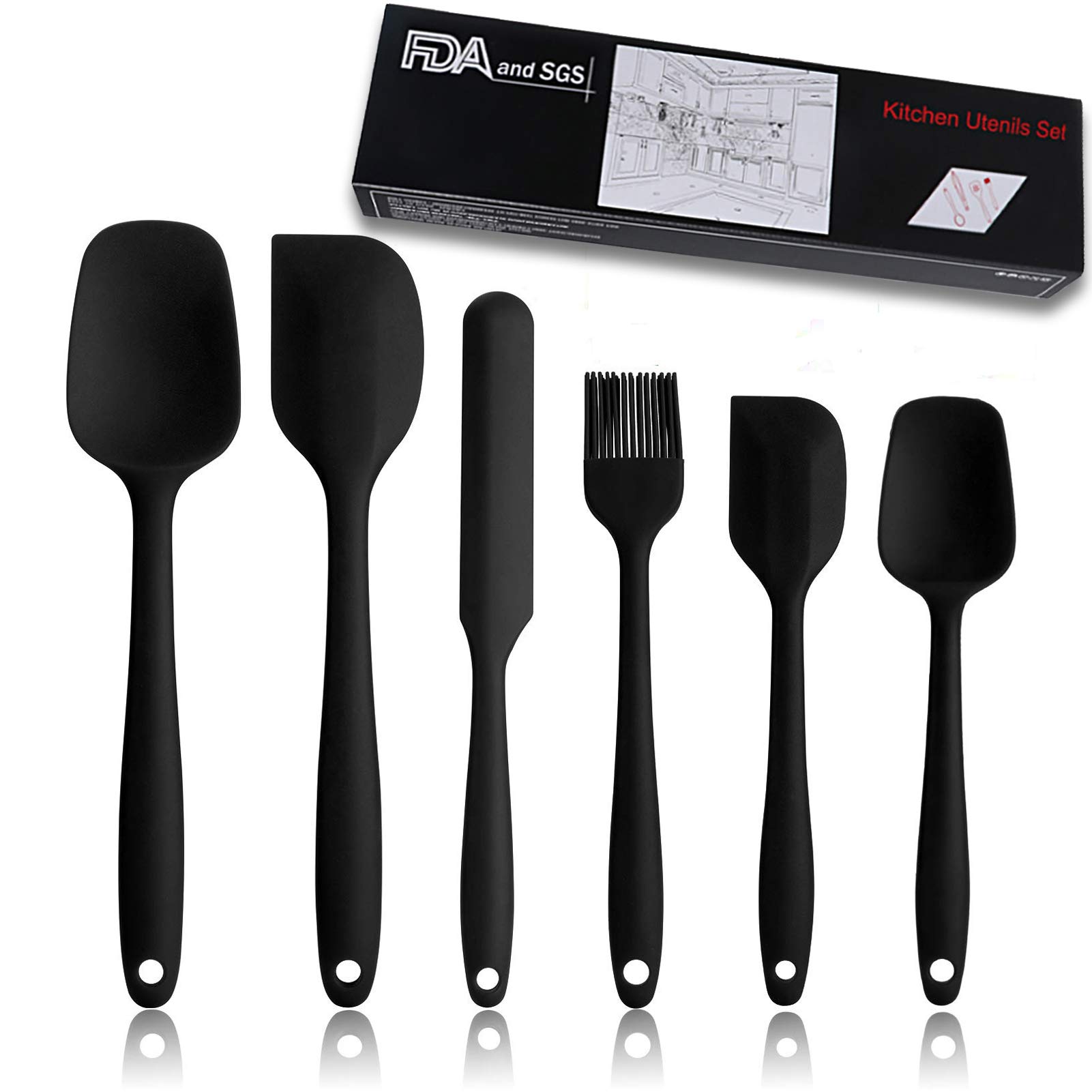 6-Piece Silicone Spatula Set - Heat-Resistant Kitchen Utensils with Stainless Steel Core, Non-Stick & Comfortable Grip for Cooking, Baking, Mixing - Dishwasher Safe (Black) | Perfect for Home Chefs, Bakers & Meal Prep Enthusiasts