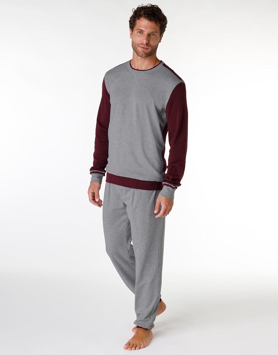 Men's Gray Long Pajama Set - Soft & Comfortable Sleepwear for Relaxing at Home or Lounging