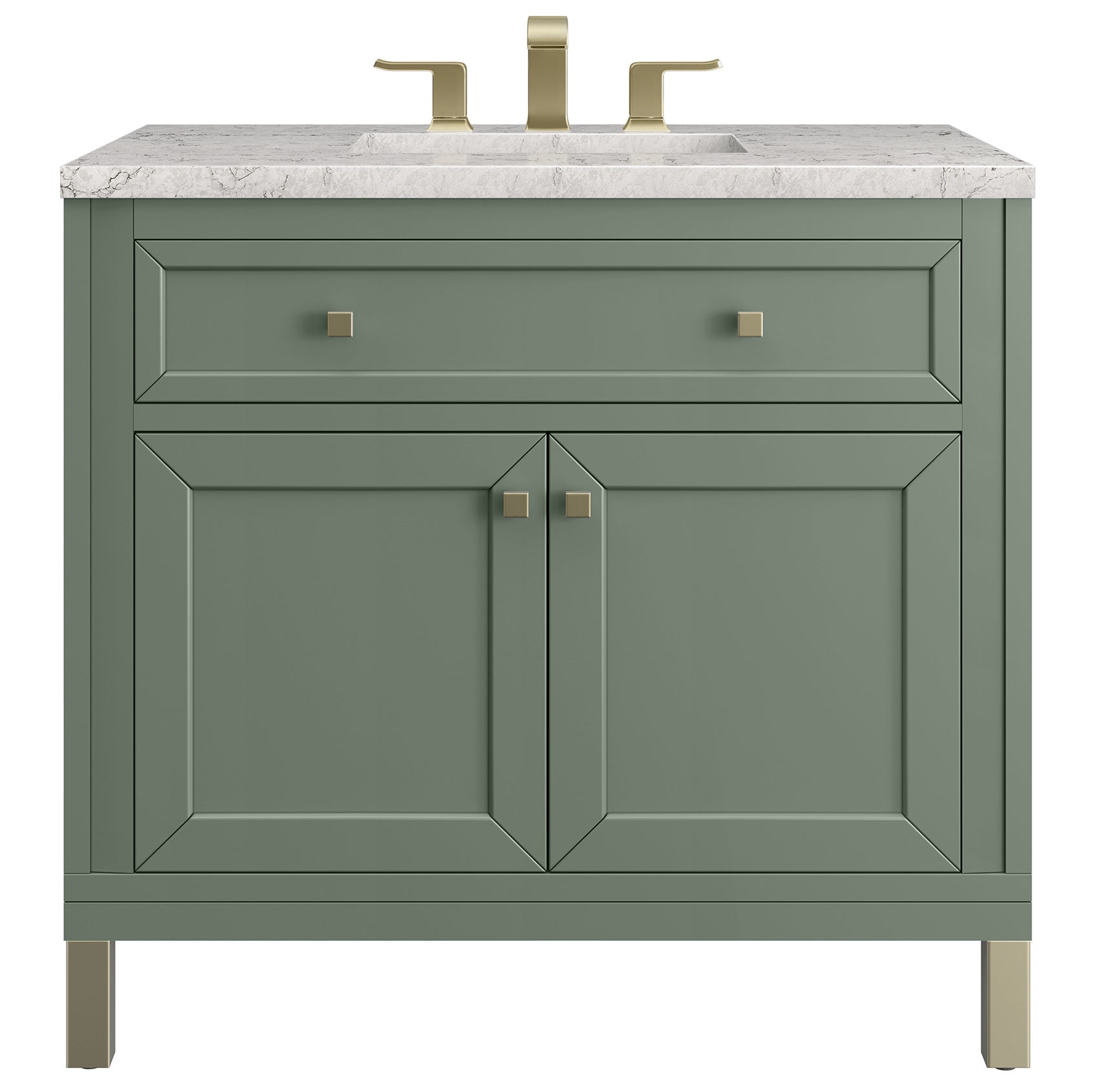 James Martin Vanities Chicago Collection 36 Inch Single Bathroom Vanity in Smokey Celadon with Countertop Options - Modern Farmhouse Style for Small Bathrooms & Powder Rooms