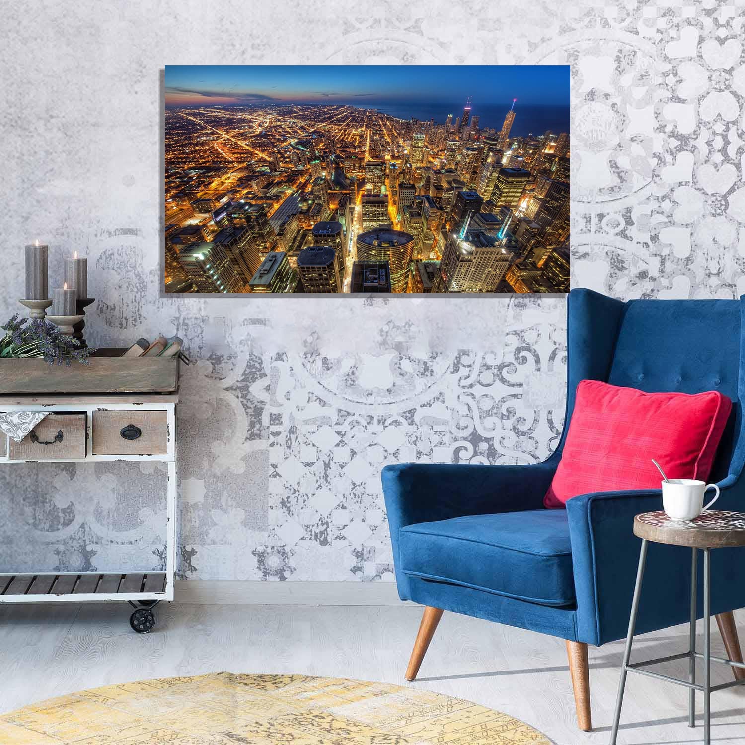 Chicago Skyline Canvas Art - Framed Landscape Wall Painting for Home, Office & Bedroom Decor - Ready to Hang - Perfect for Living Room, Study & Gift Giving