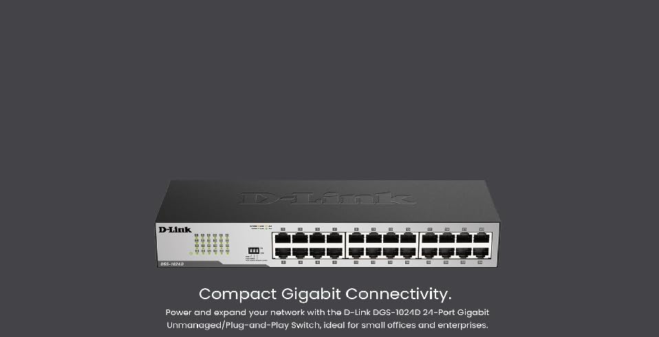 D-Link 24-Port Gigabit Unmanaged Network Switch - Desktop/Rackmount Metal Design, Fanless, EEE Technology, Flow Control, Port Isolation & Storm Control - Ideal for Home Office & Small Business Networking