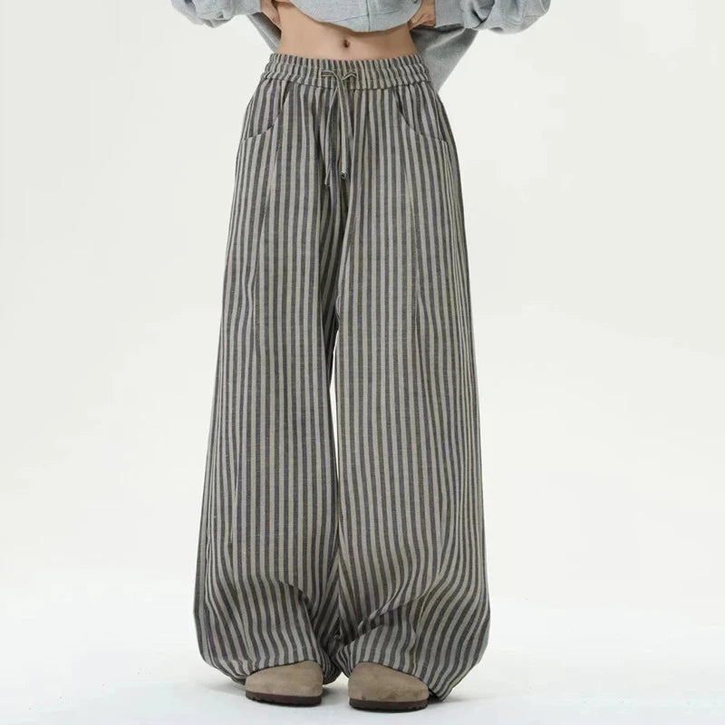 Men's Striped Casual Pants - Elastic Waist Drawstring Loose Fit Straight Wide Leg Trousers with Pockets | Autumn Fashion | Perfect for Work, Travel & Everyday Wear