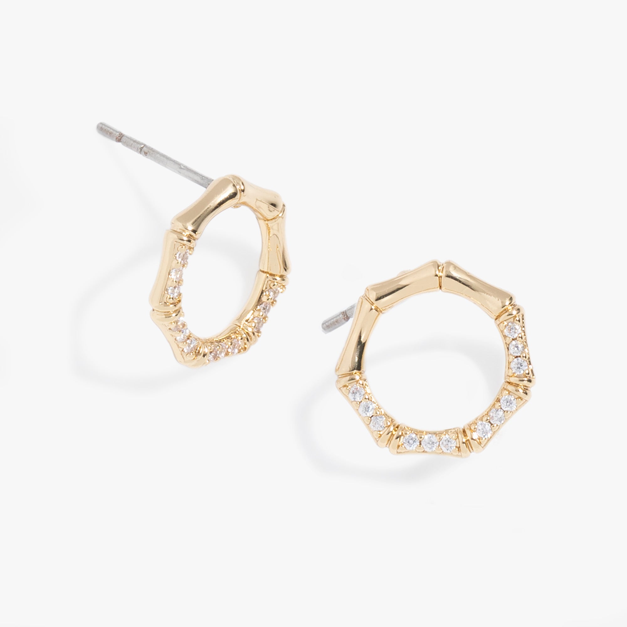 Bamboo Pave Stud Earrings for Women - Hypoallergenic 14K Gold Plated Dainty Jewelry - Perfect for Everyday Wear & Special Occasions