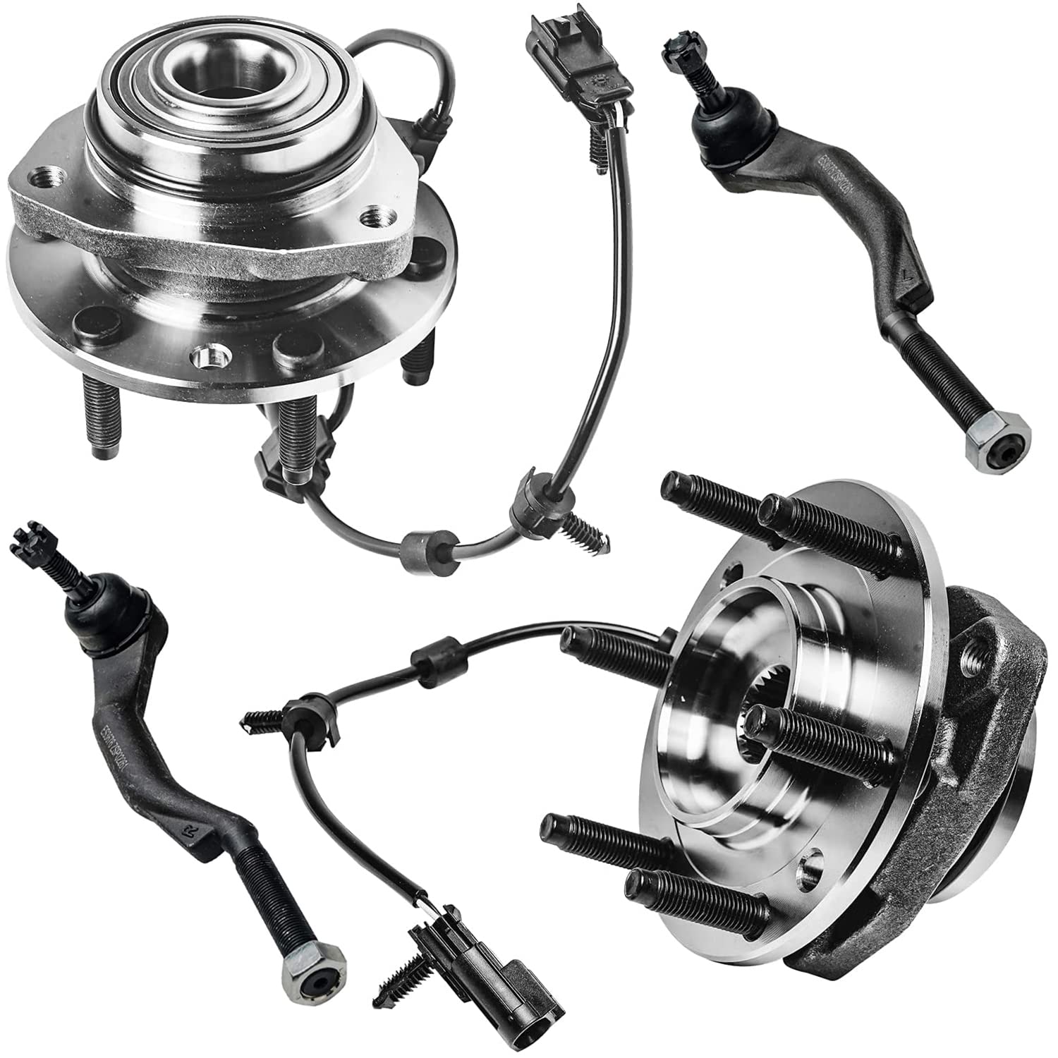 Detroit Axle Front Wheel Bearing Hubs & Tie Rods Kit for 2002-2009 Chevy Trailblazer GMC Envoy - 2 Wheel Bearing Hub Assemblies & 2 Outer Tie Rods Replacement - Perfect for Off-Roading, Daily Commuting & Suspension Repair