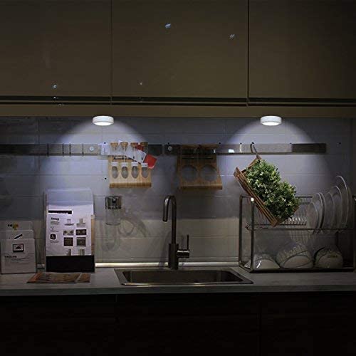 WRalwaysLX Remote Control LED Cabinet Push Light - Cool & Warm White Adjustable, Battery Powered (3x1.5V AA, Not Included) - 6 Pack for Kitchen Under Cabinet Lighting, Closet, Wardrobe, Bookshelf & Nightstand Illumination