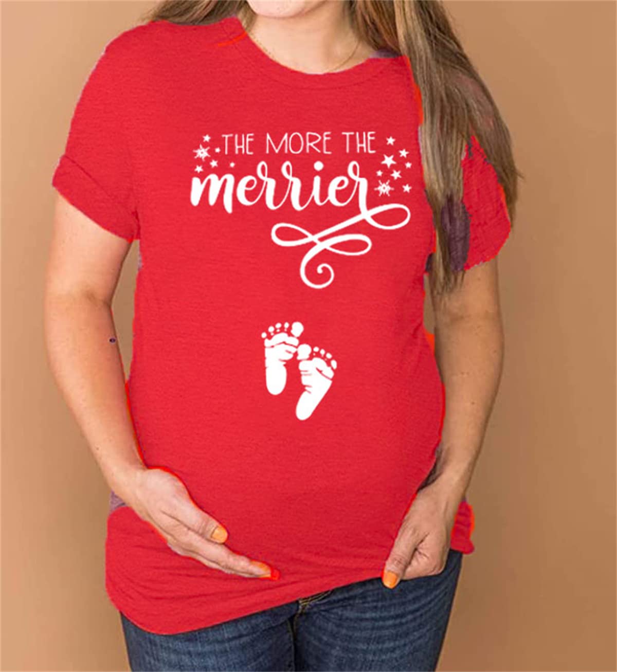 Funny Christmas Pregnancy Shirt - Cute Maternity Tee for Holiday Announcement - Short Sleeve Top for Xmas Parties & Family Photos