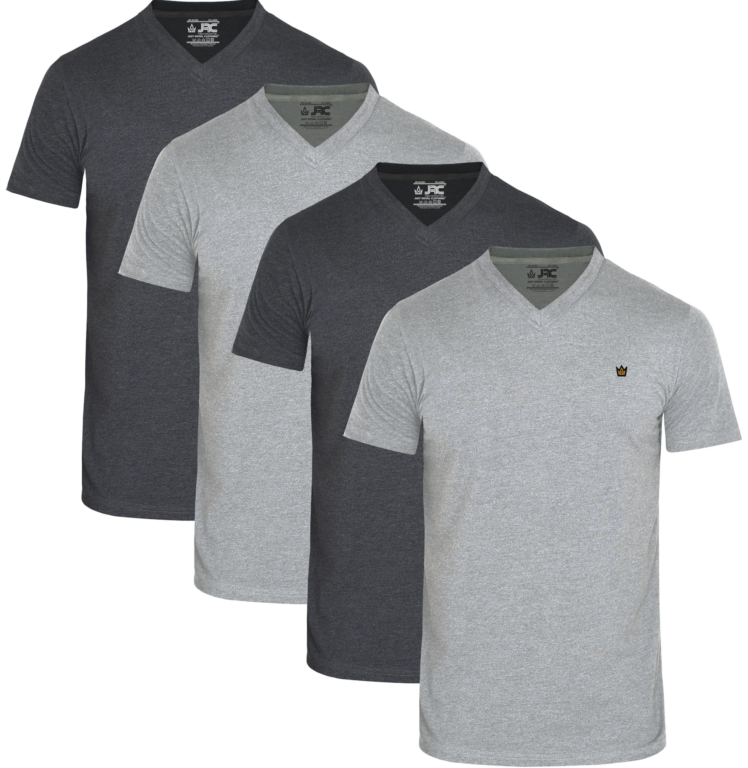 JRC Just Royal Clothing Pack of 4 Men's Short Sleeve V-Neck T-Shirts - Soft Cotton Casual Tees for Everyday Wear | Gym, Lounge, Streetwear