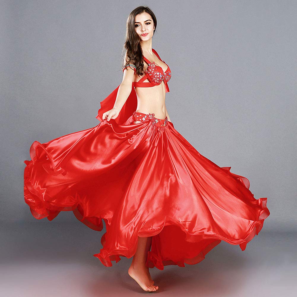 Royal Smeela Women's Belly Dance Costume Set - Sexy Belly Dancing Skirt, Bra, Armband & Shawl for Professional Performances & Stage Shows