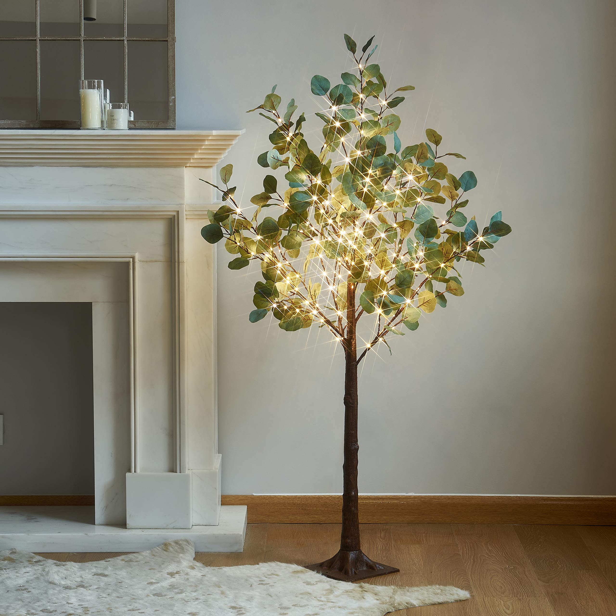 LITBLOOM 4FT Lighted Eucalyptus Tree with 160 Warm White LED Fairy Lights - Artificial Plant with Lights for Indoor Outdoor Home Decor, Wedding, Party, Living Room, Bedroom, Office, Garden Decoration