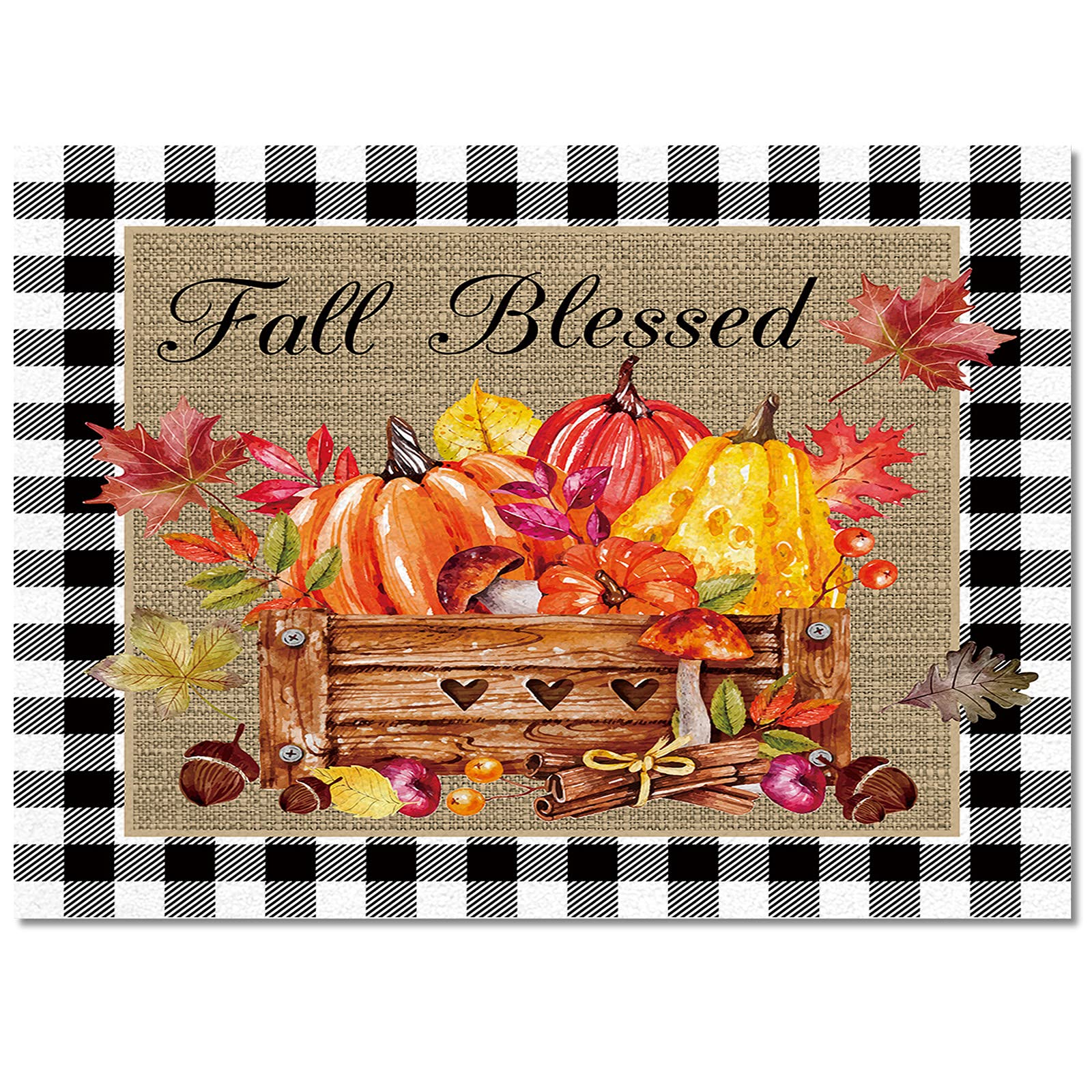 Non-Slip 2.7' x 5' Fall Pumpkin Sunflower Area Rug - Modern Checkered Throw Carpet for Living Room, Bedroom, Nursery | Thanksgiving Home Decor & Cozy Floor Mat